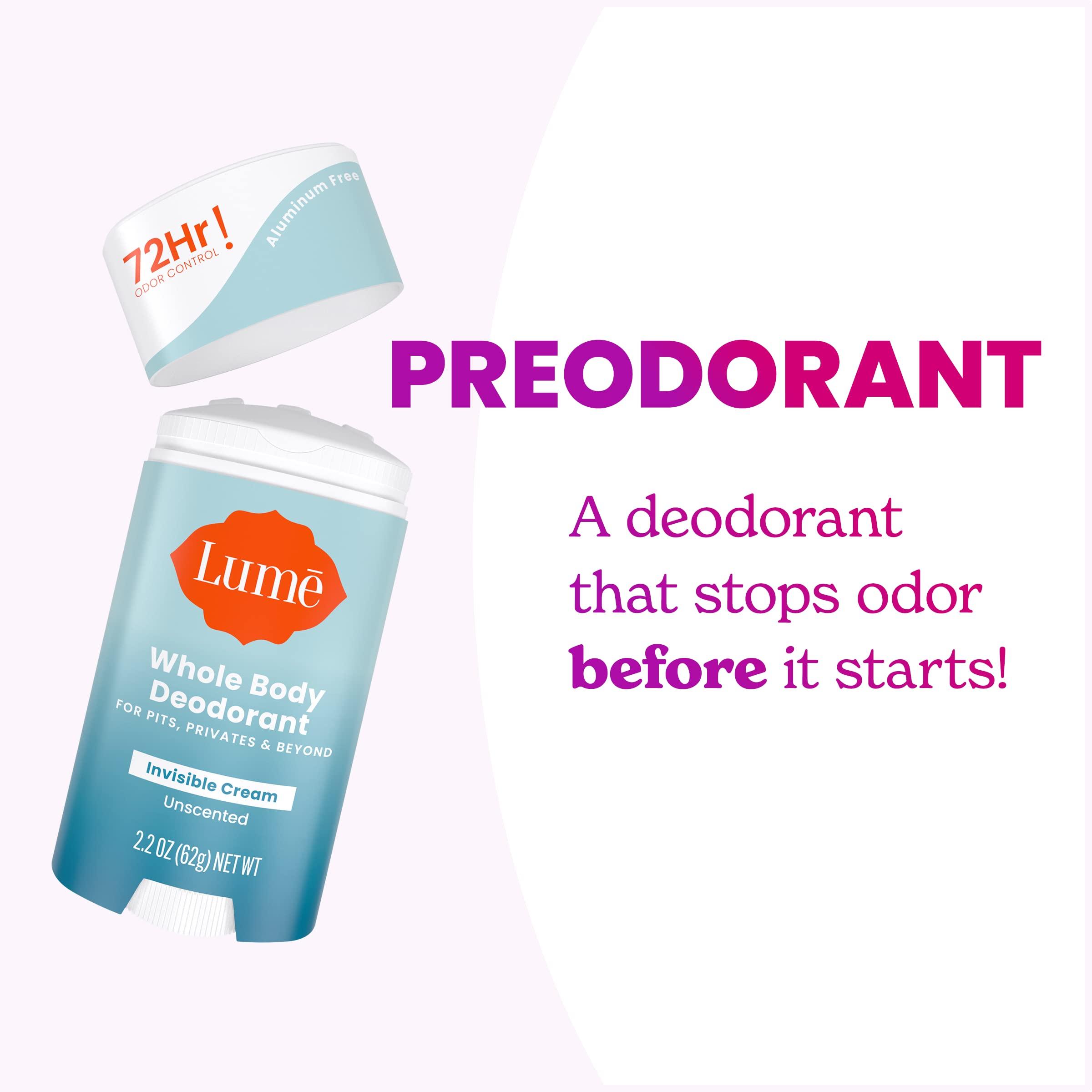 Lume Whole Body Deodorant - Invisible Cream Stick - 72 Hour Odor Control - Aluminum Free, Baking Soda Free, Skin Safe - 2.2 Ounce (Pack of 2) (Unscented) - Image 6