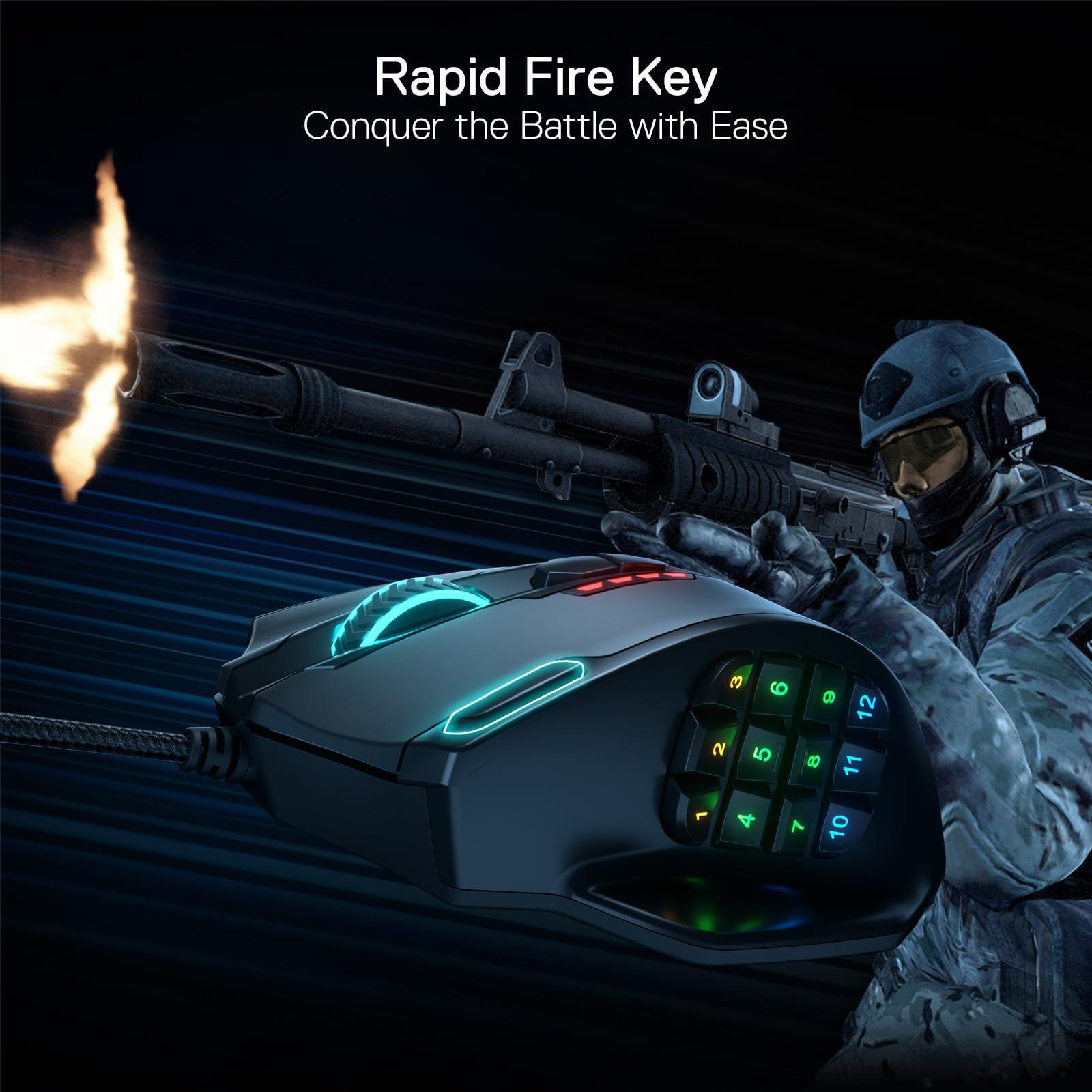 Redragon M908 Impact RGB LED MMO Gaming Mouse with 12 Side Buttons, Optical Wired Ergonomic Mouse with Max 12,400DPI, High Precision, 18 Programmable Macro Shortcuts, Comfort Grip - Image 5