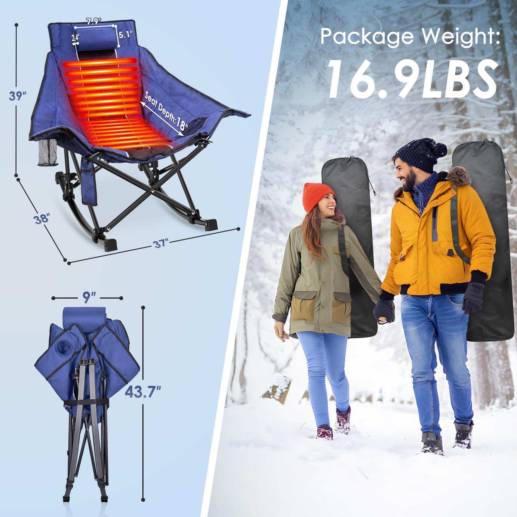 Suteck Heated Rocking Camping Chair, XL Oversized Rocking Chair Outdoor with 3 Heat Levels for Back and Seat, Heated Chairs Outdoor Sports for Patio Lawn Picnic Travel, Power Bank（Not Included） - Image 2