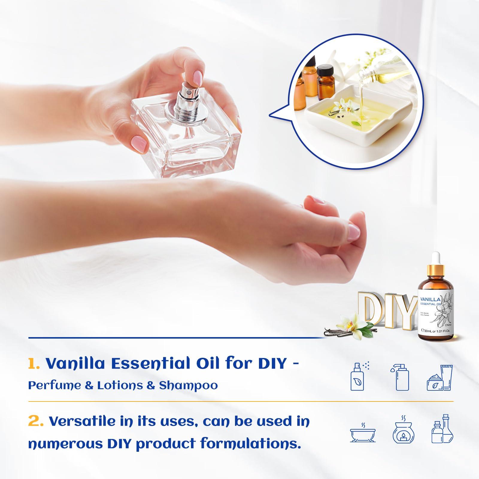 HIQILI 1 Fl Oz Vanilla Essential Oil, Undiluted Natural Strong Fragrance Add in Skin Perfume, Unscented Lotion, Candle Soap Making Scent, Relax at Home with Diffuse Warm Sweet Aroma - Image 4