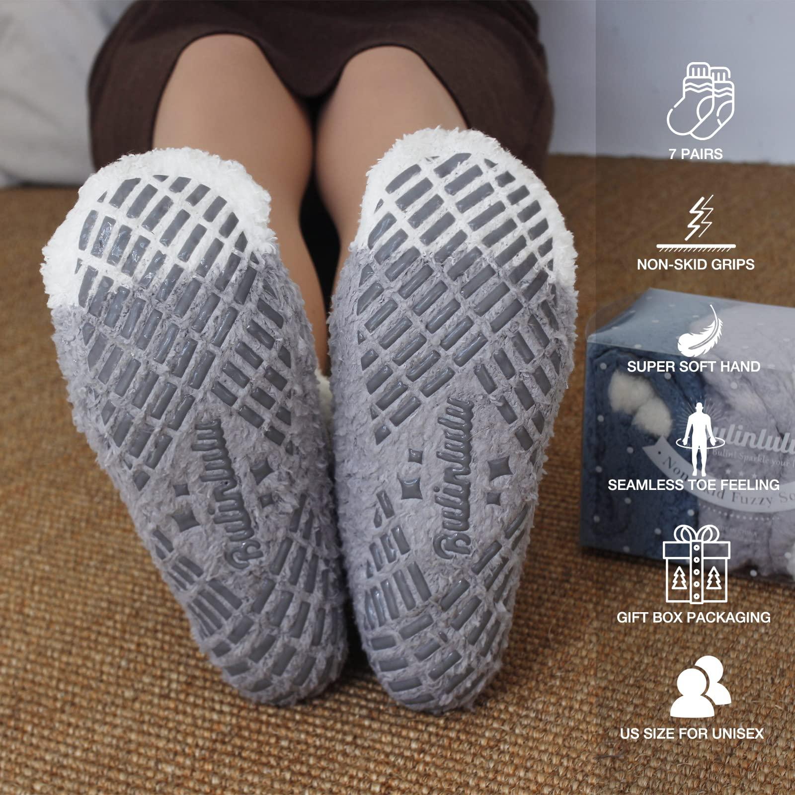 Bulinlulu Fuzzy Socks with Grips Plush Sleep Cozy Winter Soft Hospital Fluffy Socks Gifts for Womens Mens Gifts - Image 6