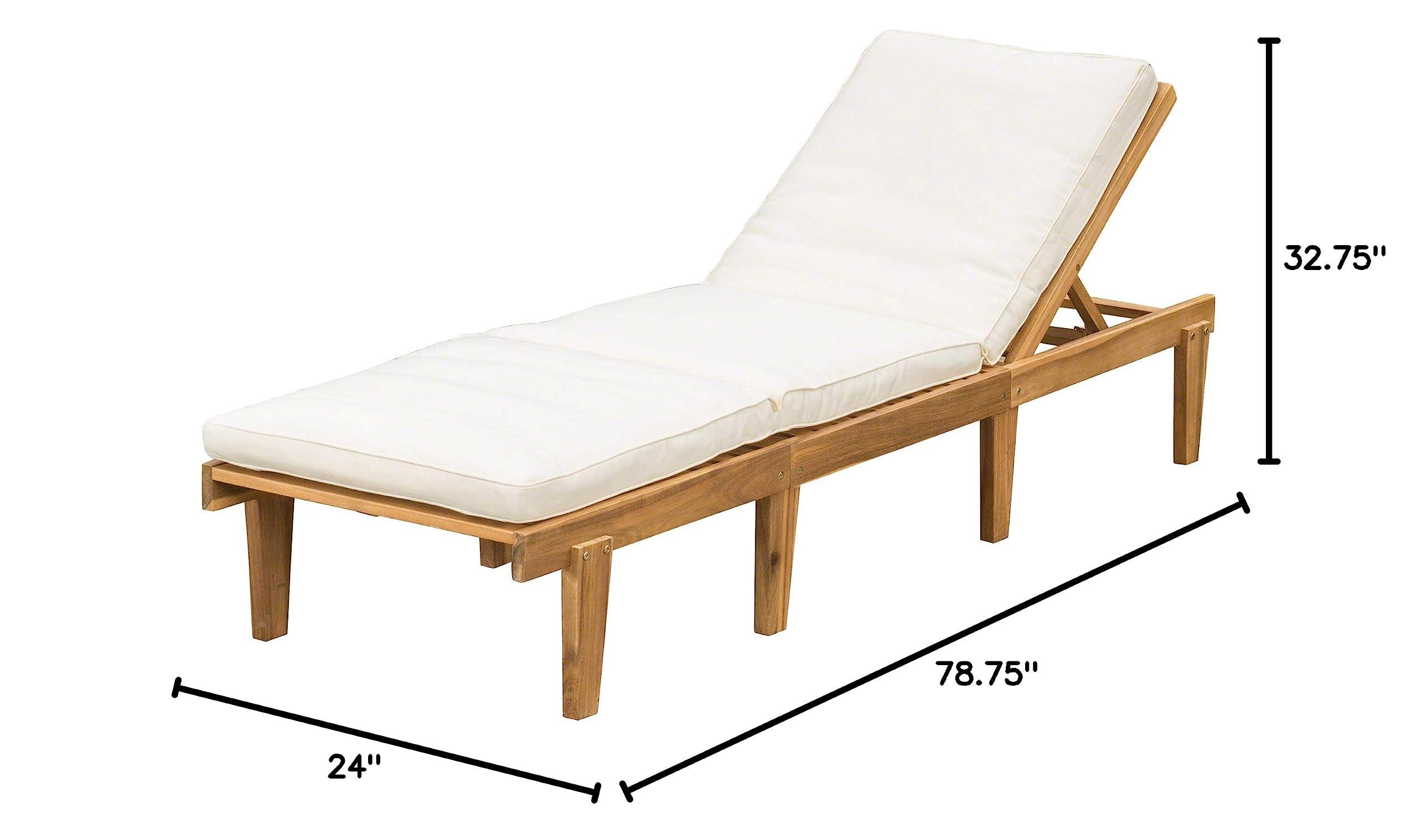 Christopher Knight Home Ariana Acacia Wood Chaise Lounge with Cushion, Teak Finish - Image 3