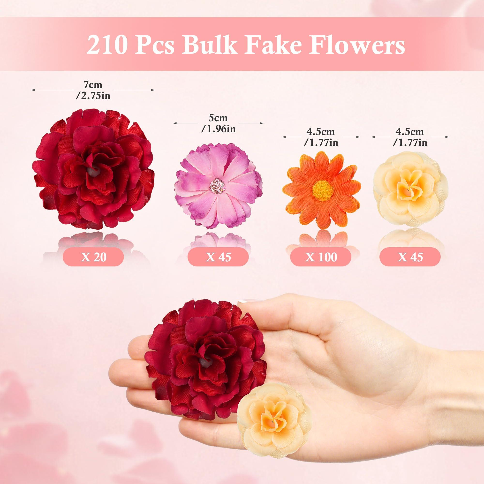 210 Pcs Mini Silk Flower Heads Small Fake Rose Daisy Faux Flowers Bulk for Crafts Artificial 3D Loose Fabric Flowers Heads Sunflower Bulk for Wedding Hair Cap Dresses Decorations (Bright Colors Mixed) - Image 3