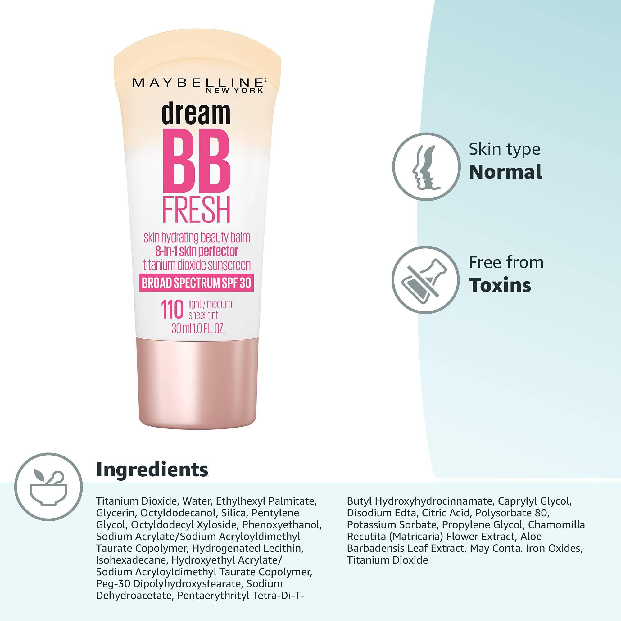 Maybelline Dream Fresh Skin Hydrating BB cream, 8-in-1 Skin Perfecting Beauty Balm with Broad Spectrum SPF 30, Sheer Tint Coverage, Oil-Free, Light/Medium, 1 Fl Oz - Image 11