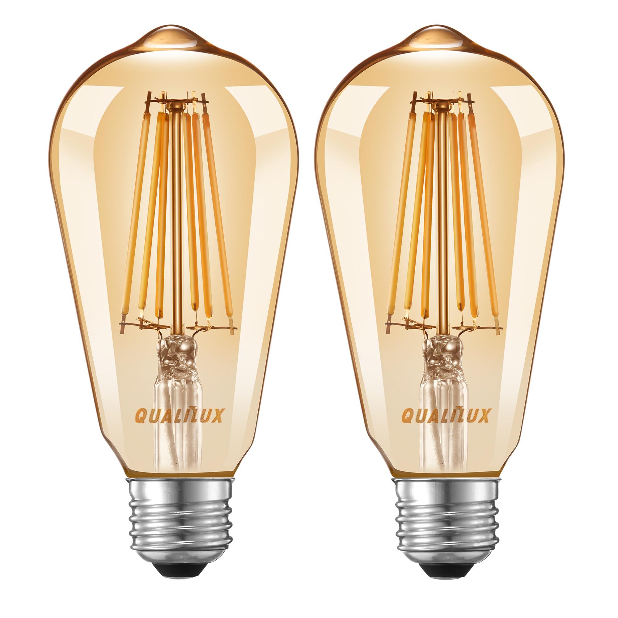 Qualilux Dusk to Dawn Edison Light Bulbs ST58(ST19), Vintage Amber Glass, 2300K Warm Light, 6.5W=60W, Auto On/Off Light Sensing LED Filament Bulb Outdoor, 700LM, Non-Dimmable, E26, 2-Pack, HQ-H027 - Image 7