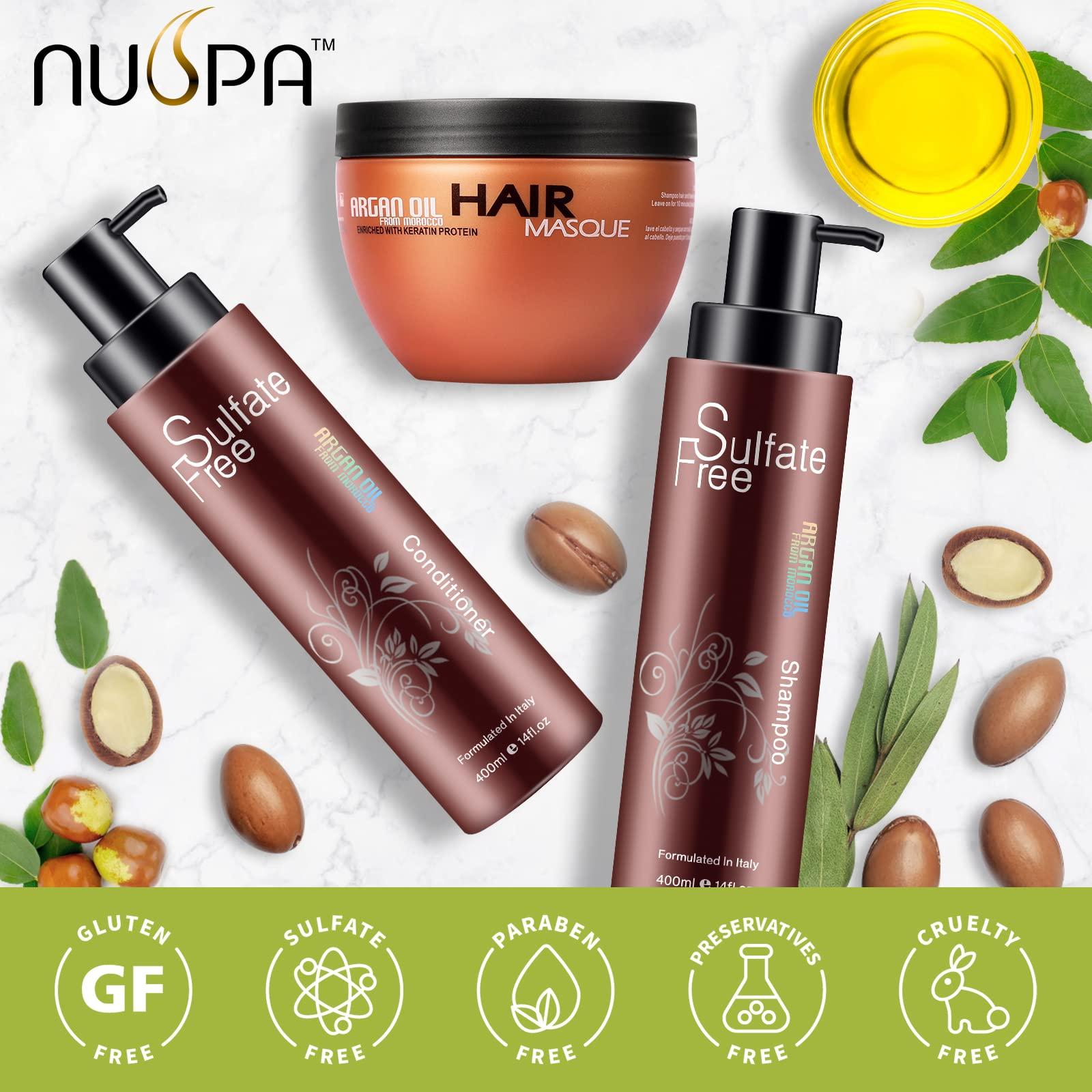 Nuspa Moroccan Argan Oil Hair Care Set - Sulfate Free for Damaged, Dry, Frizzy, Color Safe, Keratin Treated Hair with Long Lasting Shine - Image 3