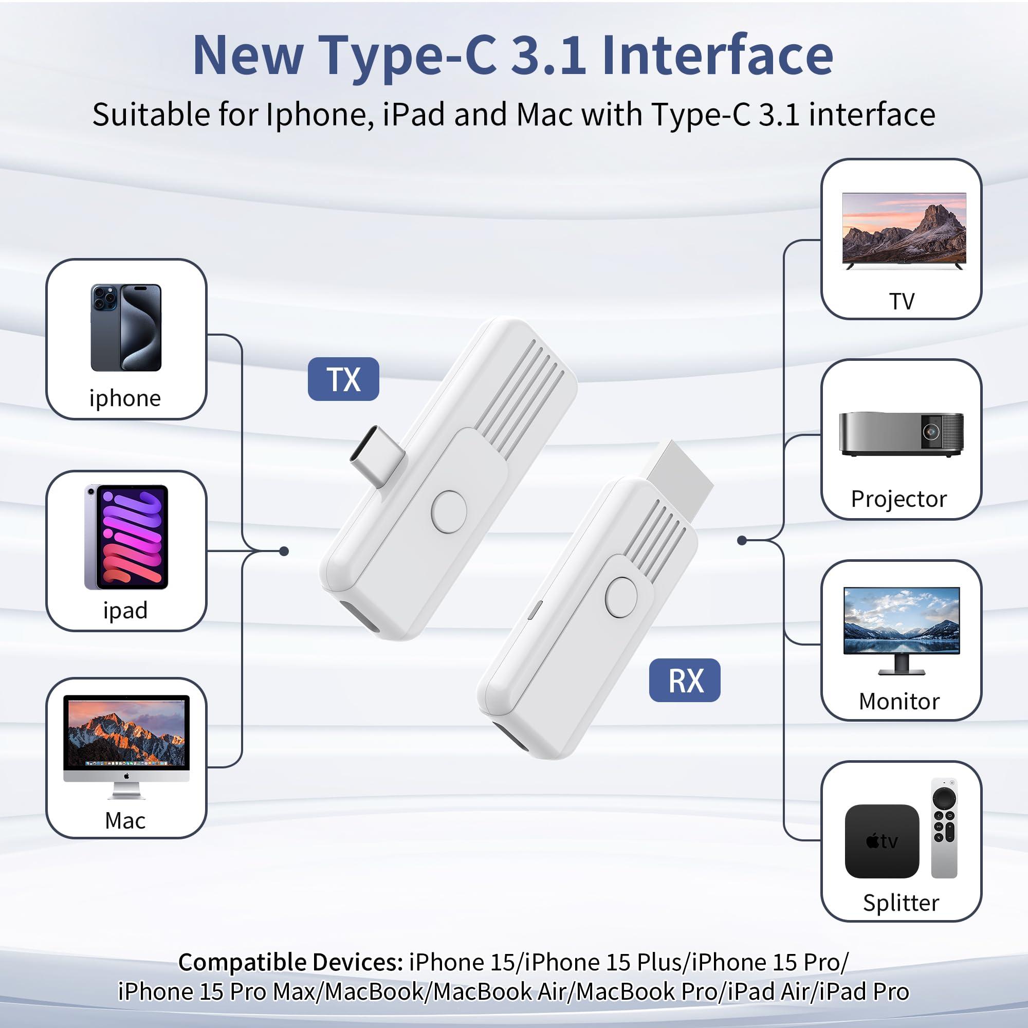 Wireless HDMI Transmitter and Receiver, Upgrade Type-C 3.1 Port Wireless Hdmi Plug & Play Portable 2.4G/5G for Streaming Video and Audio to HDTV/Projector/Monitor from Martphone/Tablet/Laptop - Image 2