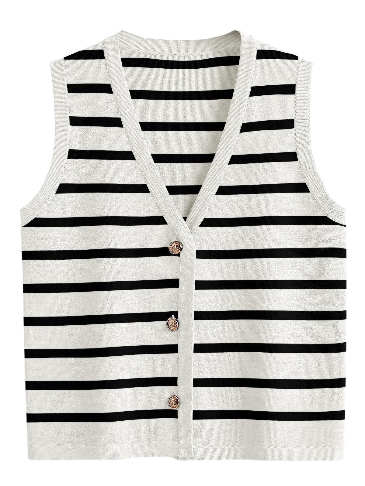 LILLUSORY Summer Vest Tops for Women 2025 Striped Sweater Vests Vacation Button Up Outfits Shirts Blouses Jacket Clothes