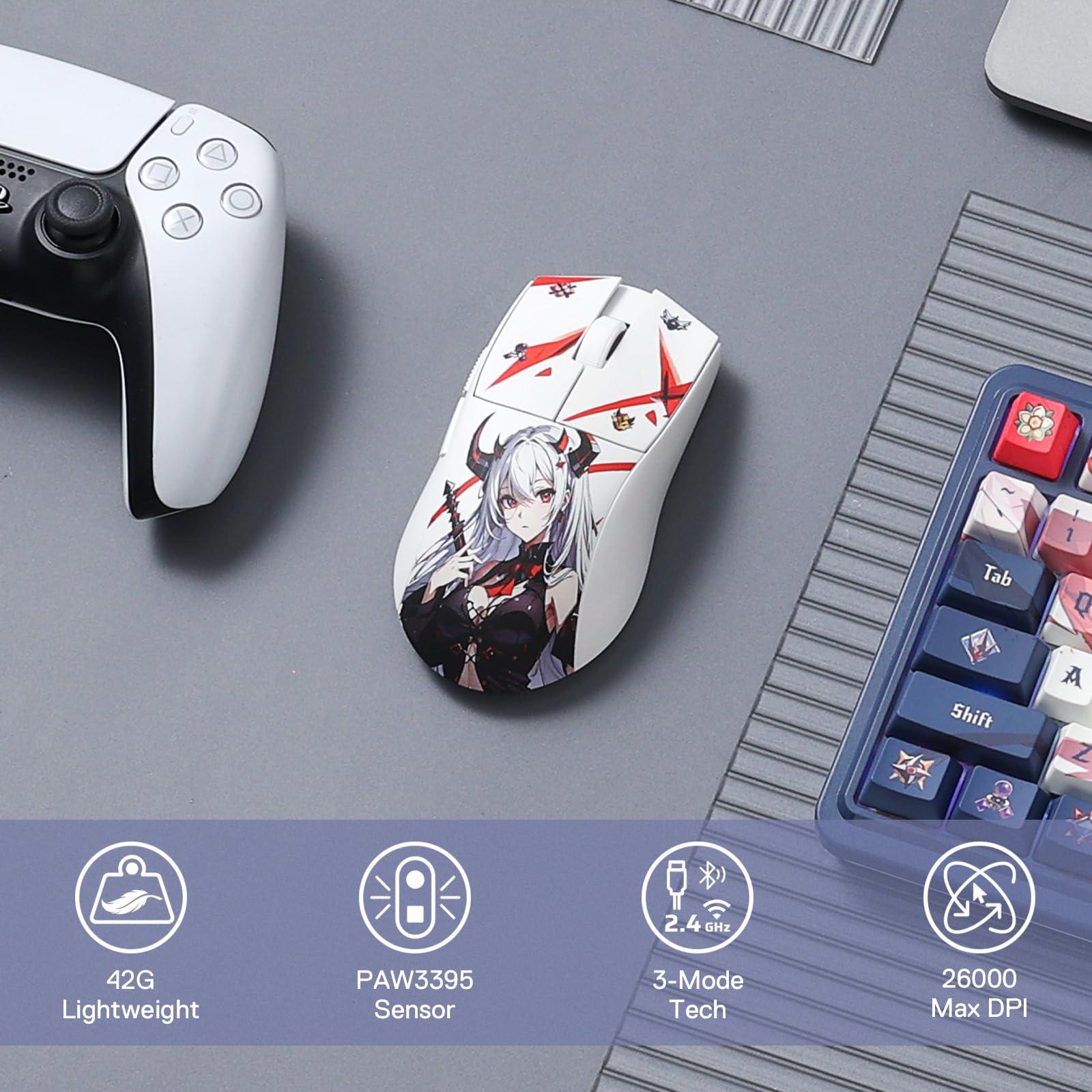 Redragon M916AK PRO 3-Mode Anime Gaming Mouse, 42G Ultra-Light 26K DPI Gaming Mouse w/Ergonomic Natural Grip Build, Full Programmable Buttons, Software Supports DIY Keybinds & DPI - Image 2