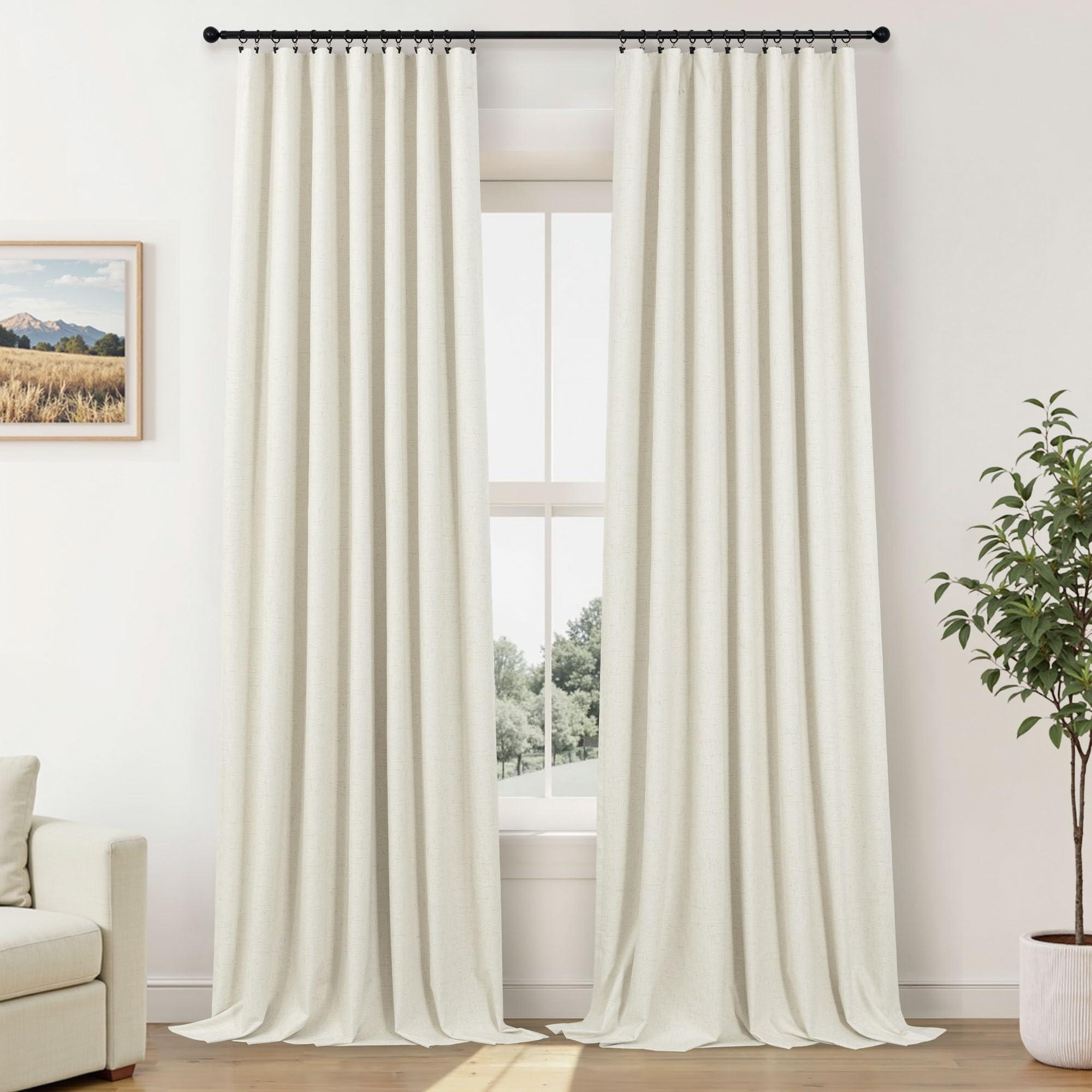 100% Blackout Curtains 84 Inch Length 2 Panels Set Neutral Boho Linen Farmhouse for Bedroom Windows Living Room Darkening Thermal Insulated Drapes Natural Cream Ivory 7ft Long Back Tab Pleated Pocket - Image 9