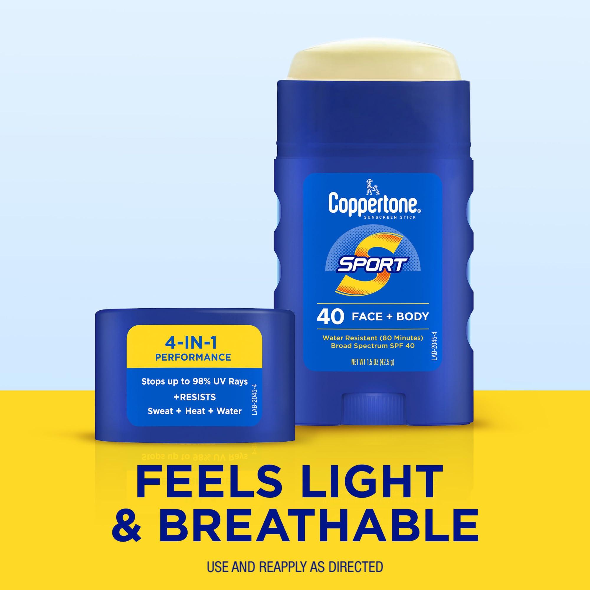 Coppertone Sport Sunscreen Stick SPF 40, Stick Sunscreen for Face and Body, Water Resistant, Travel Size, 1.5 Oz - Image 7