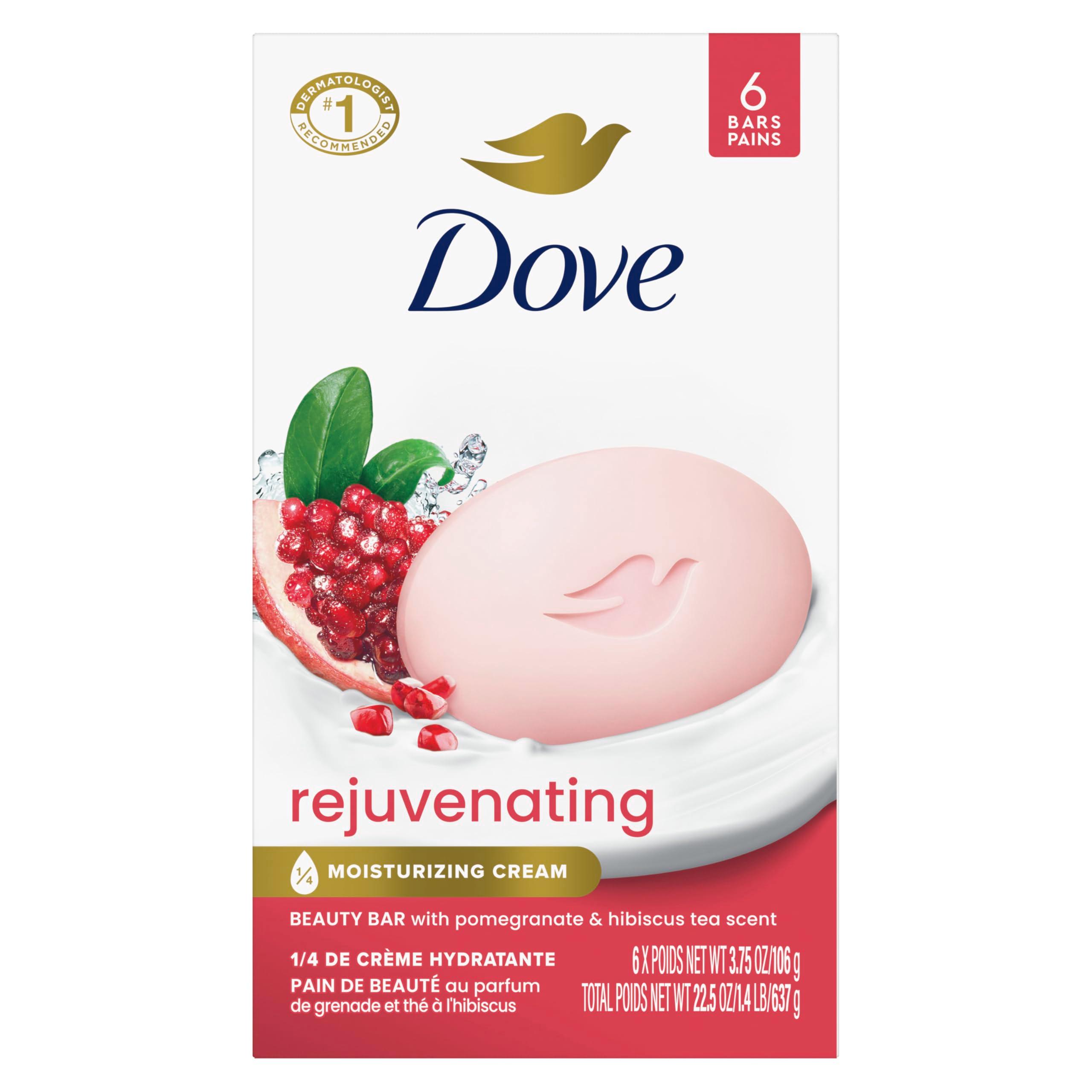 Dove Beauty Bar Soap Rejuvenating Pomegranate & Hibiscus Tea 6 Count for Revitalized Skin, Refreshes Skin 3.75 oz