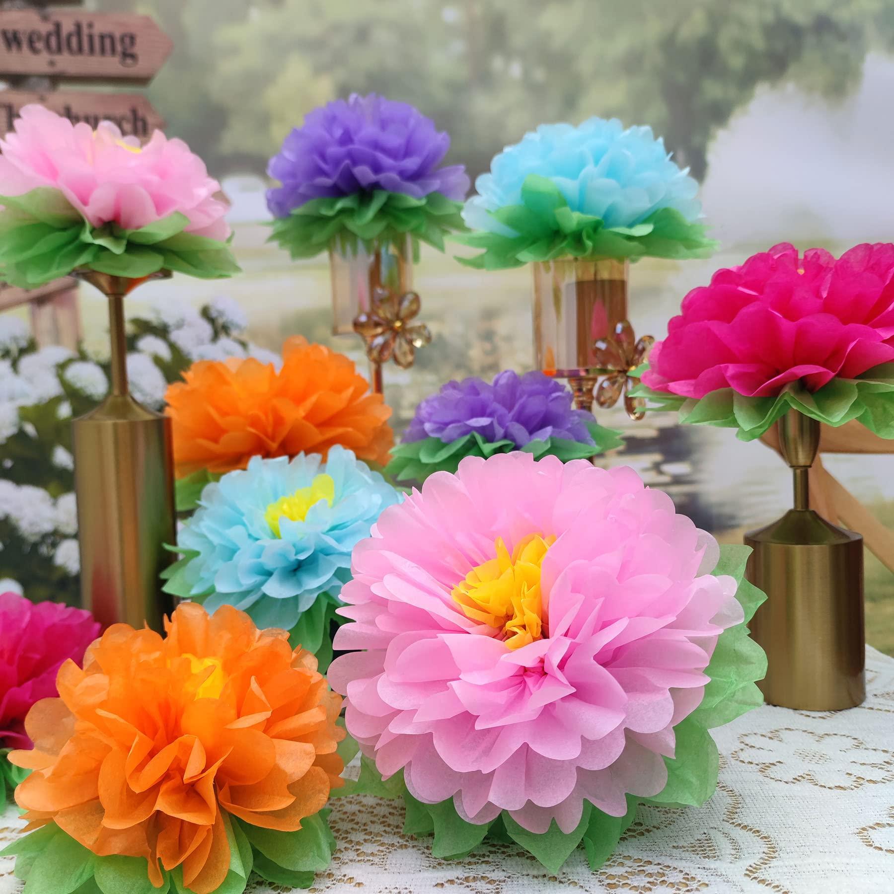 Mybbshower Colorful Fiesta Paper Flowers (9''-7'' Assorted) Set of 10 Outdoor Decoration Kids Birthday Carnival Rainbow Theme Party Backdrop Photo Booth Wall Decor - Image 5