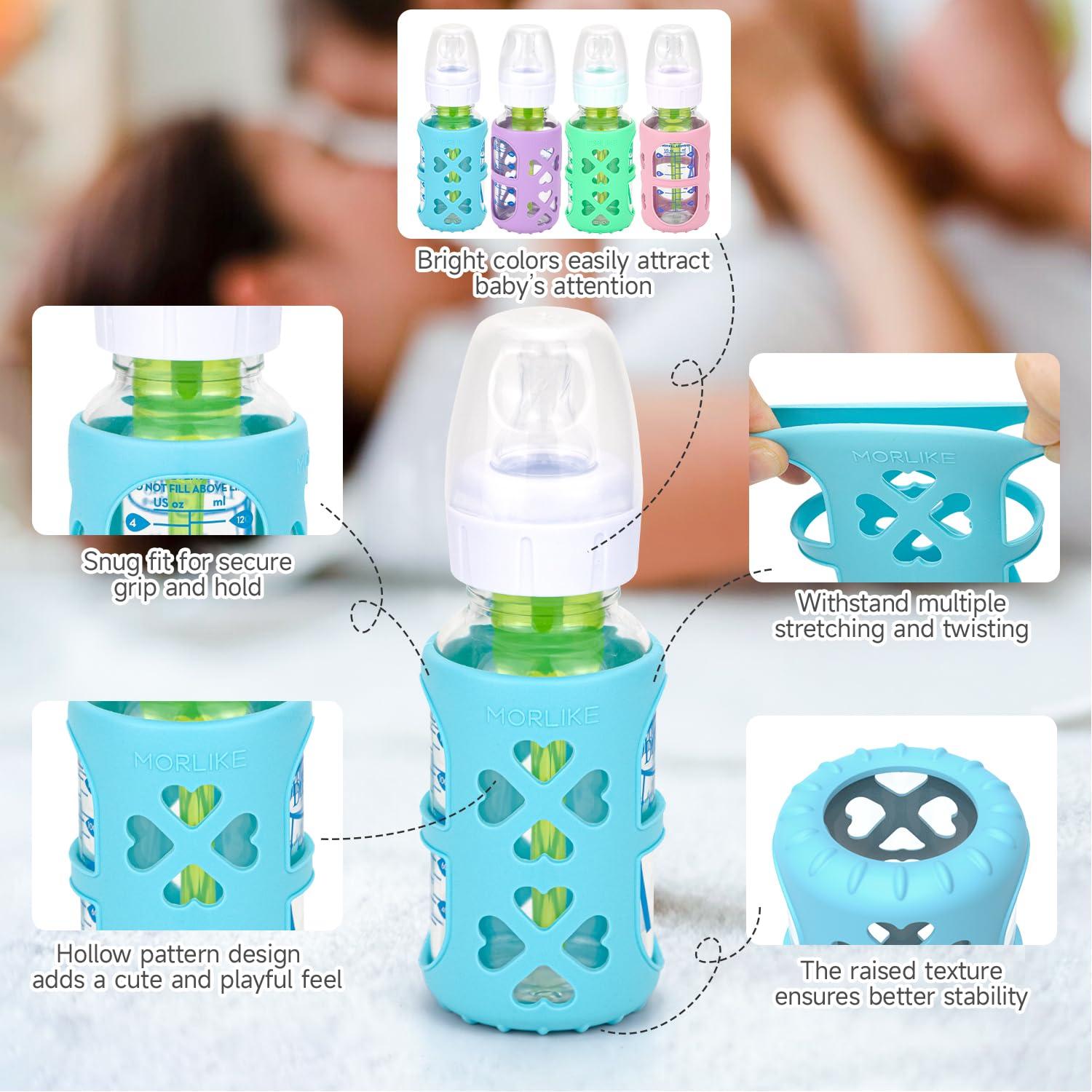 MORLIKE 4 Pack Silicone Sleeves Fit for 4 oz/120 mL Dr. Brown's Natural Narrow Glass Baby Bottle, 100% Silicone Covers Protect Glass Bottle, Easy to Grip Baby Bottle Holders for SB41001-P4, SB42003-P2 - Image 8