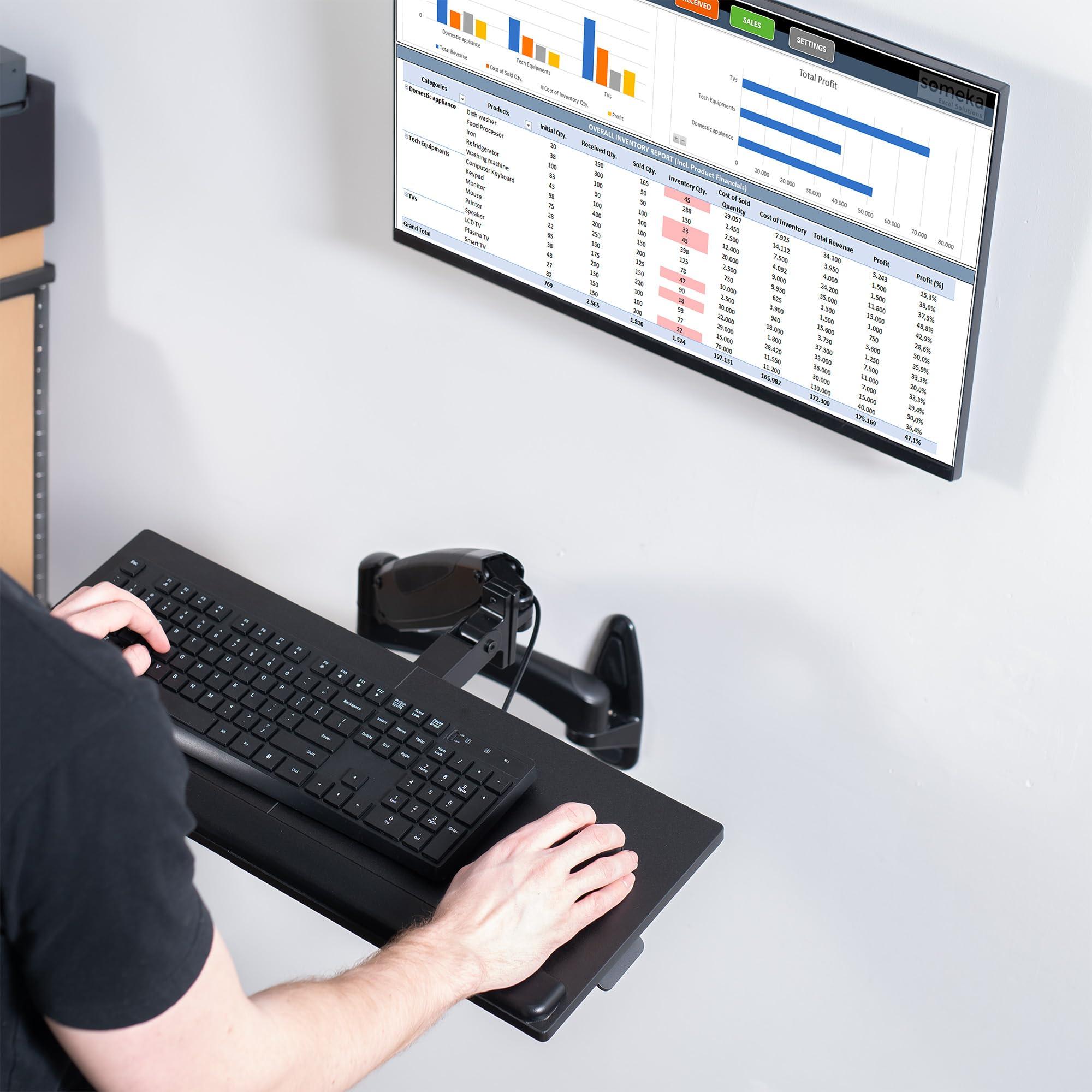 VIVO Sit-Stand 24 Inch Pneumatic Spring Keyboard and Mouse Tray Wall Mount, Counterbalance Height Adjustable Typing Platform, Ergonomic Tilt, Black, MOUNT-KB35B - Image 8