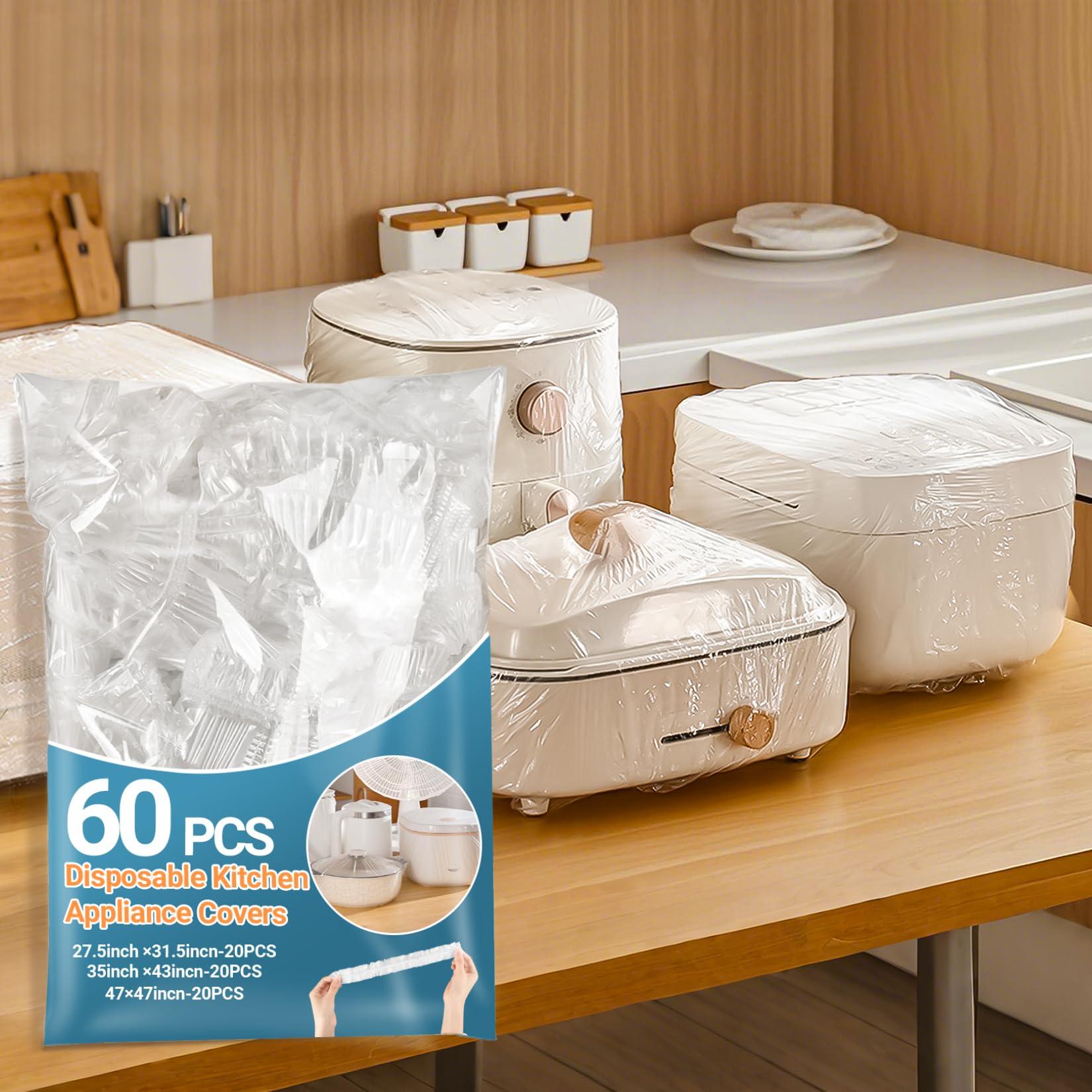 RAINFLOW Kitchen Appliance Covers - 60 Pcs Dust Covers For Kitchen Appliances Clear Disposable Thickened Dust Cover With Elastic For Household Air Fryer Oven Rice Cookers Fan And Storage (S,M,L)