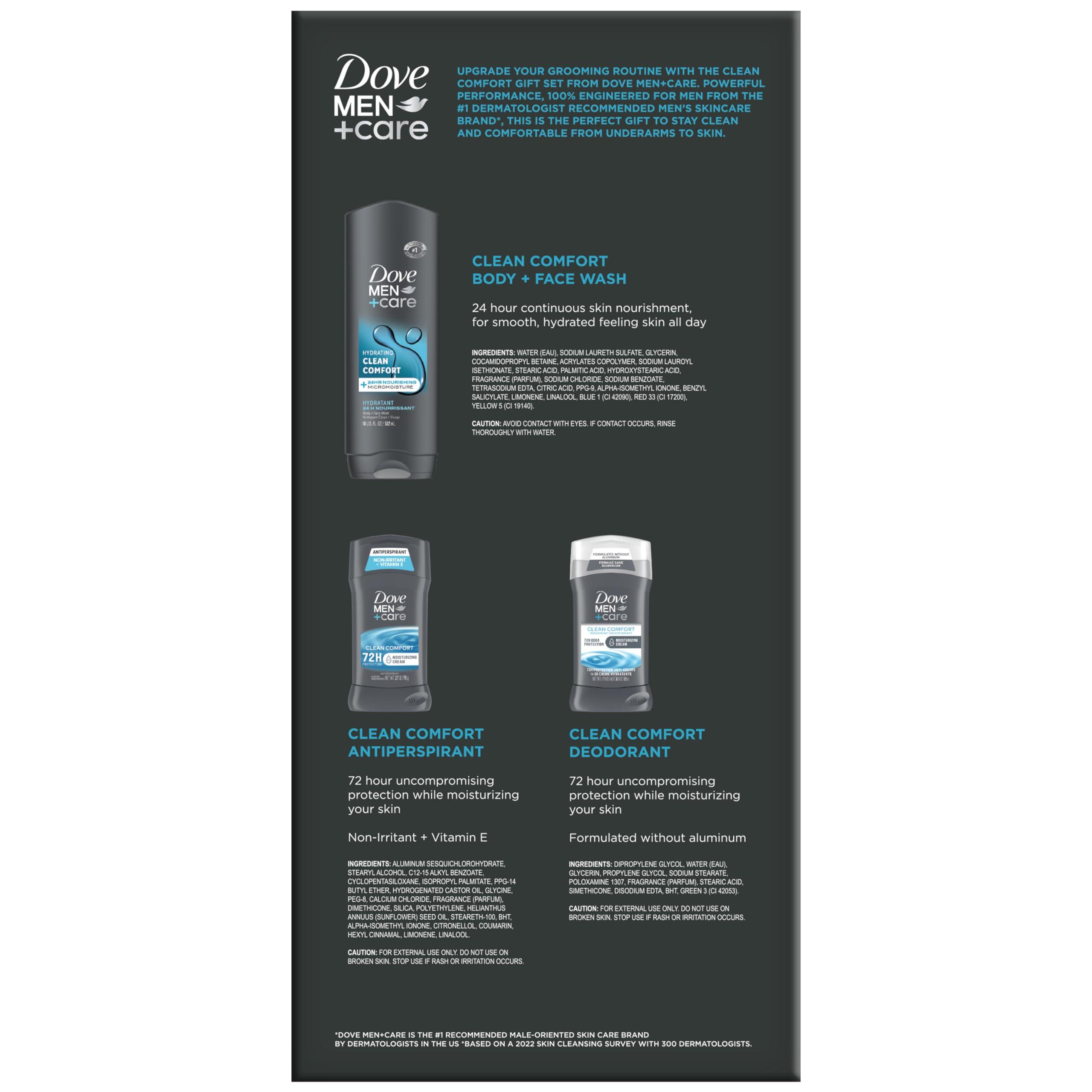 Dove Men + Care Clean Comfort Bundle – Men’s Body Wash, Aluminum-Free Deodorant + Antiperspirant, 48H Protection, Clean Scent (3 Piece Set) - Image 4