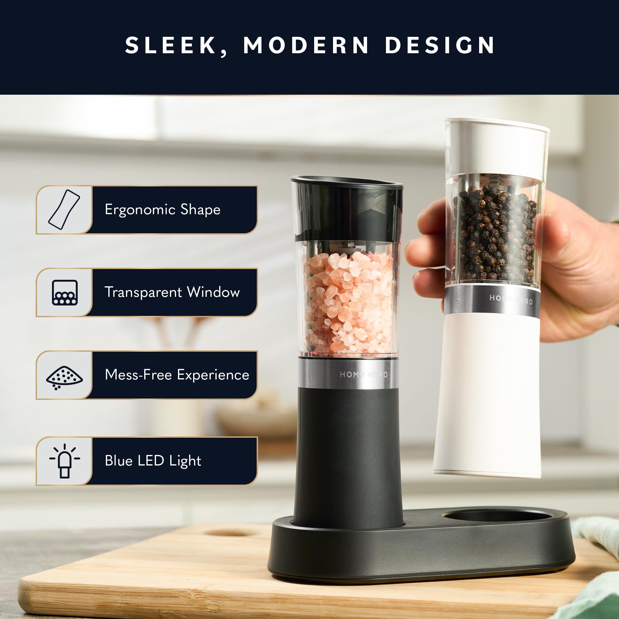 Home Hero Electric Salt and Pepper Grinder Set - Automatic Salt and Pepper Grinder Set Rechargeable. Electronic Salt and Pepper Shakers with LED Light, Gravity Electric Pepper & Salt Grinder, Set of 2 - Image 6