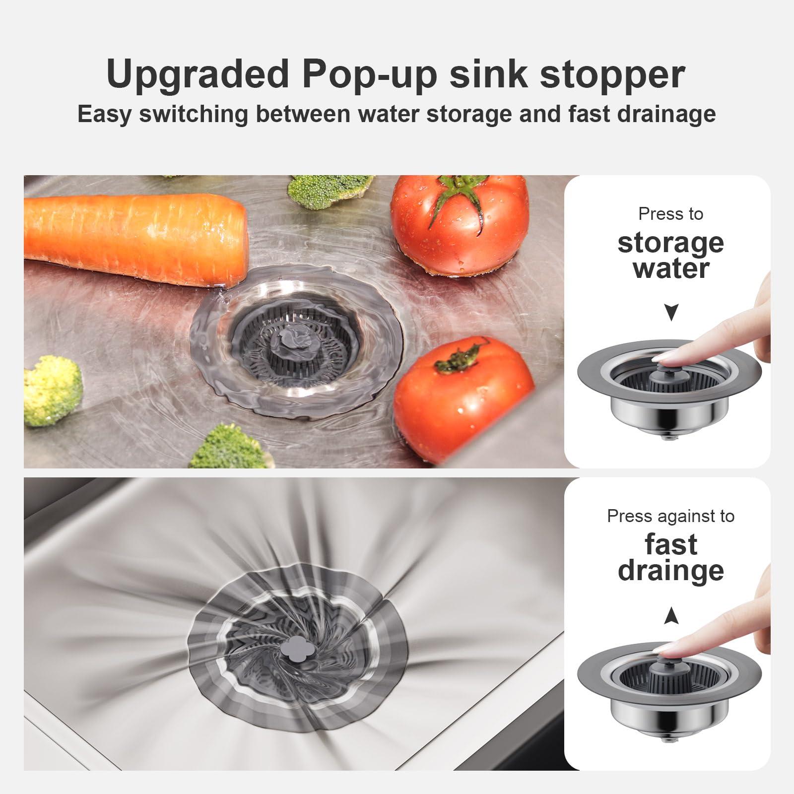 XLMSPORTS 3 in 1 Kitchen Sink Drain Strainer and Stopper, 304 Stainless Steel Pop-up Anti-Clogging Basket Strainer, Fast Drainage Kitchen Sink Plug for Standard 3-1/2" Drain Hole - Image 4