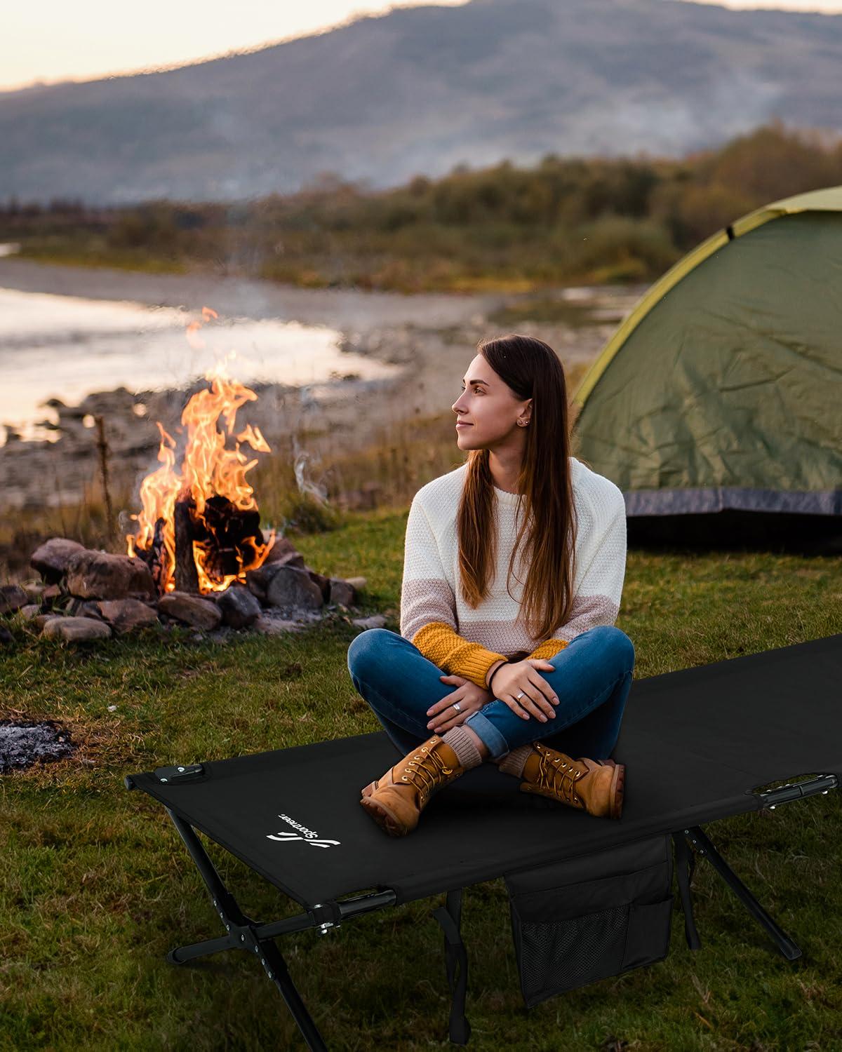 Sportneer Camping Cot: 78.3"x28.7"x14.6" Comfort Cot Bed for Camping Traveling Guest Bed, Sleeping Cots for Adults with Side Pockets & Storage Bag - Ease of Assembly, Support 330 Lbs - Image 2