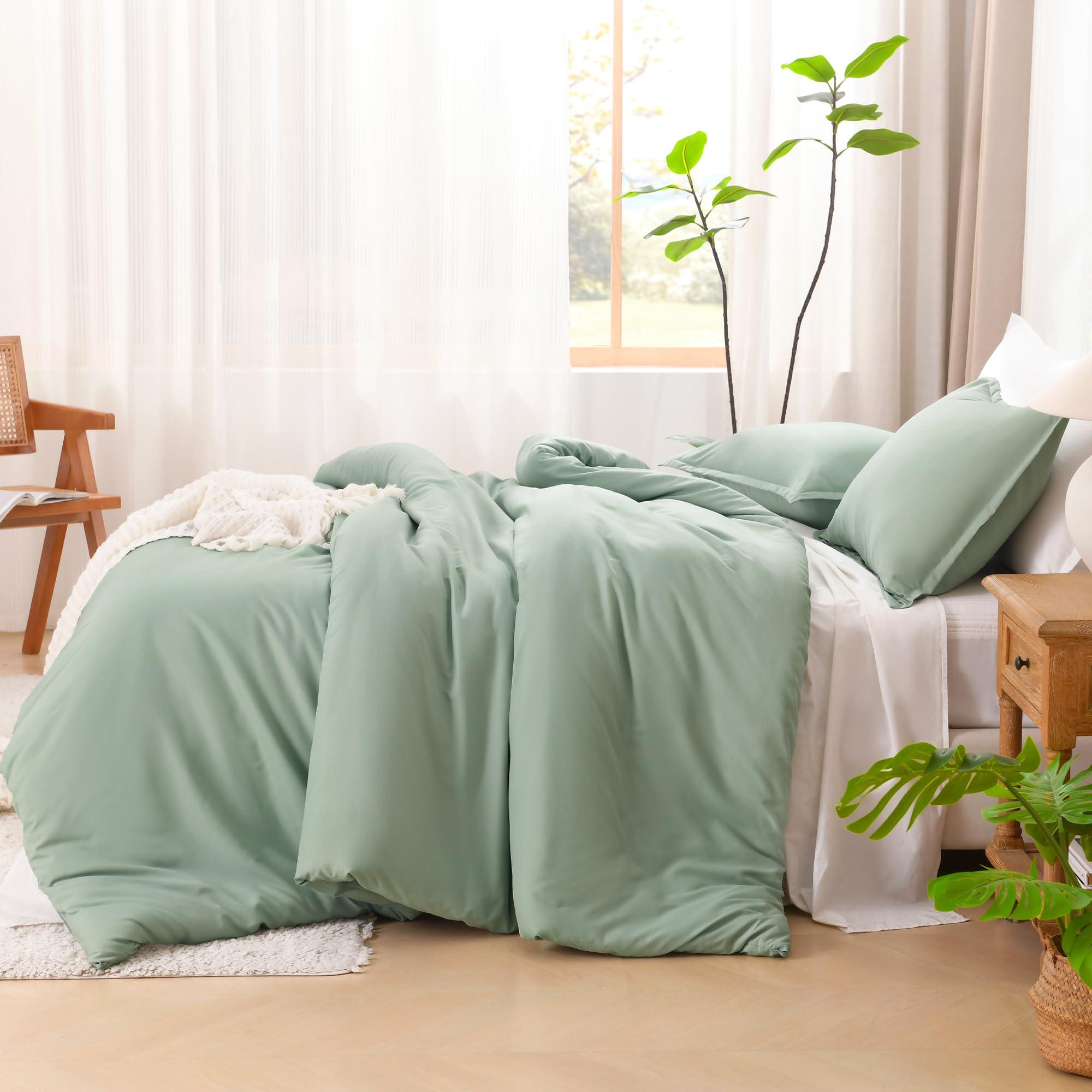 Litanika Queen Comforter Set Sage Green, 3 Pieces Lightweight Comforters Queen Size Solid Bedding Comforters Sets, Down Alternative Comforter Bed Set Quilt Blanket - Image 5