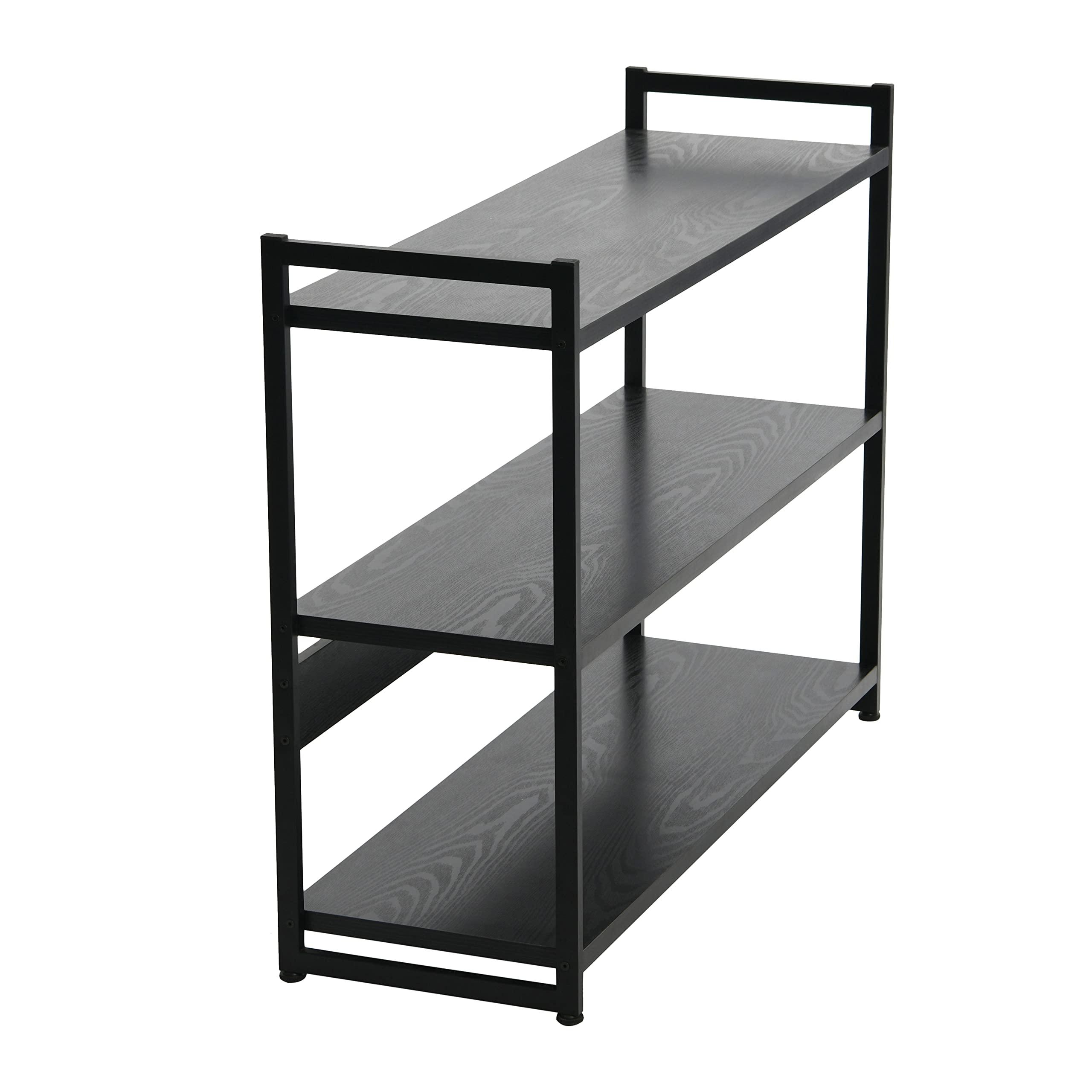 Household Essentials Jamestown Wide 3 Shelf Open Storage Bookshelf Black Oak Wood Grain and Black Metal - Image 5