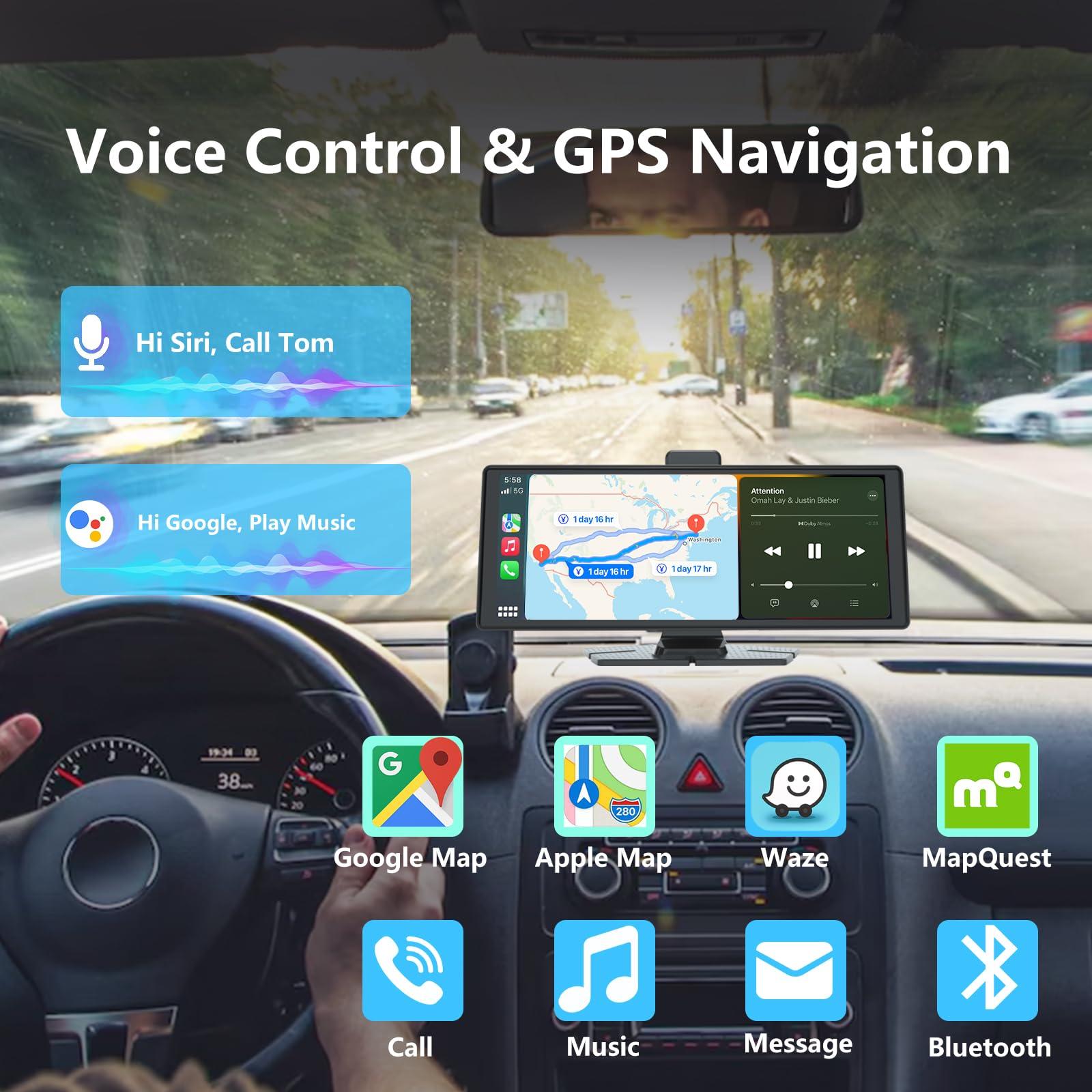 VNEIMQN 10.26" HD Carplay Screen for Car, Portable Wireless Apple Android Auto Car Play Stereo with Voice Control, 4K Dashcam, 1080P Backup Camera, Mirror Link, Bluetooth GPS - Image 3