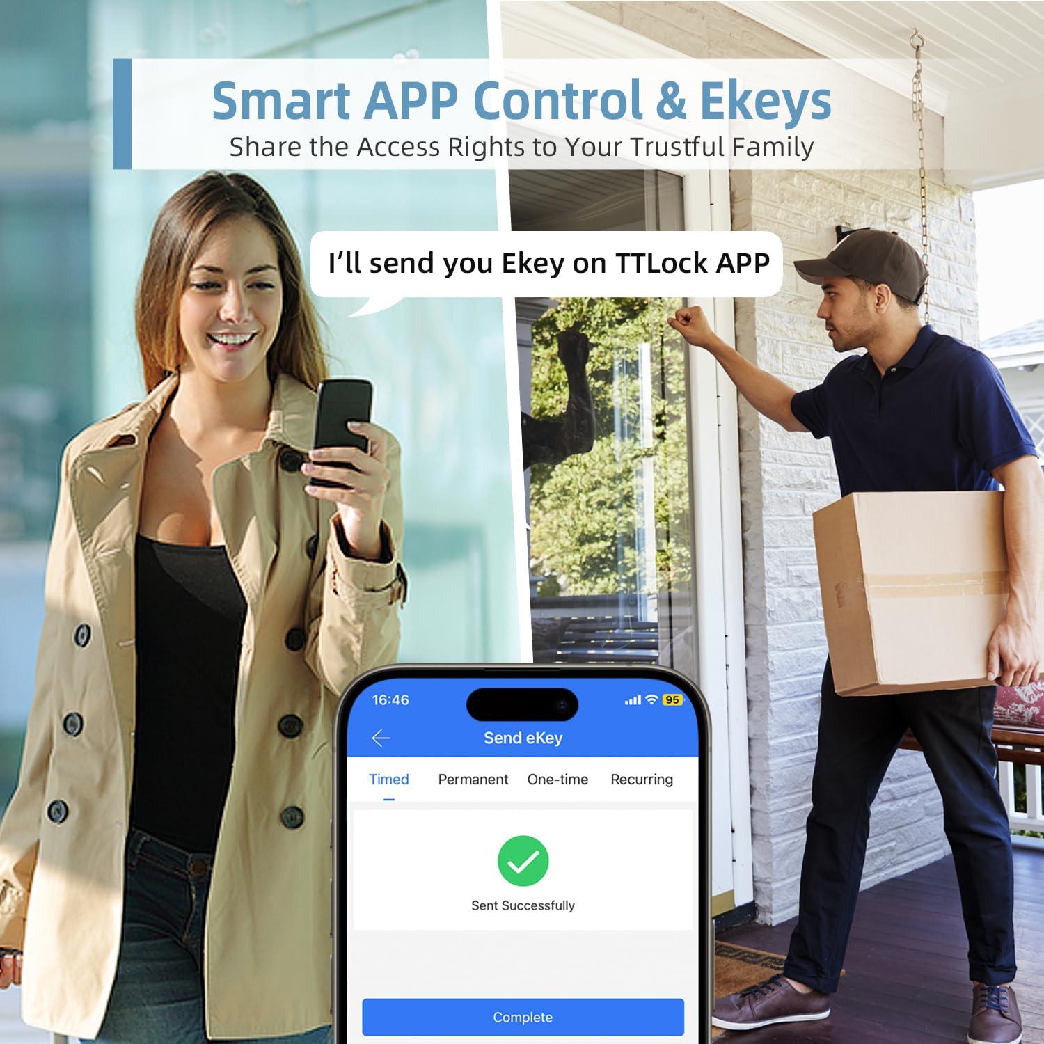 Keyless Entry Door Lock with Keypad, Fingerprint Exterior Locks, Door Handle Deadbolt with Code, Smart Locks for Front Door, Electronic Digital Keypad Smart Lock, Auto Locked & App Control - Image 3