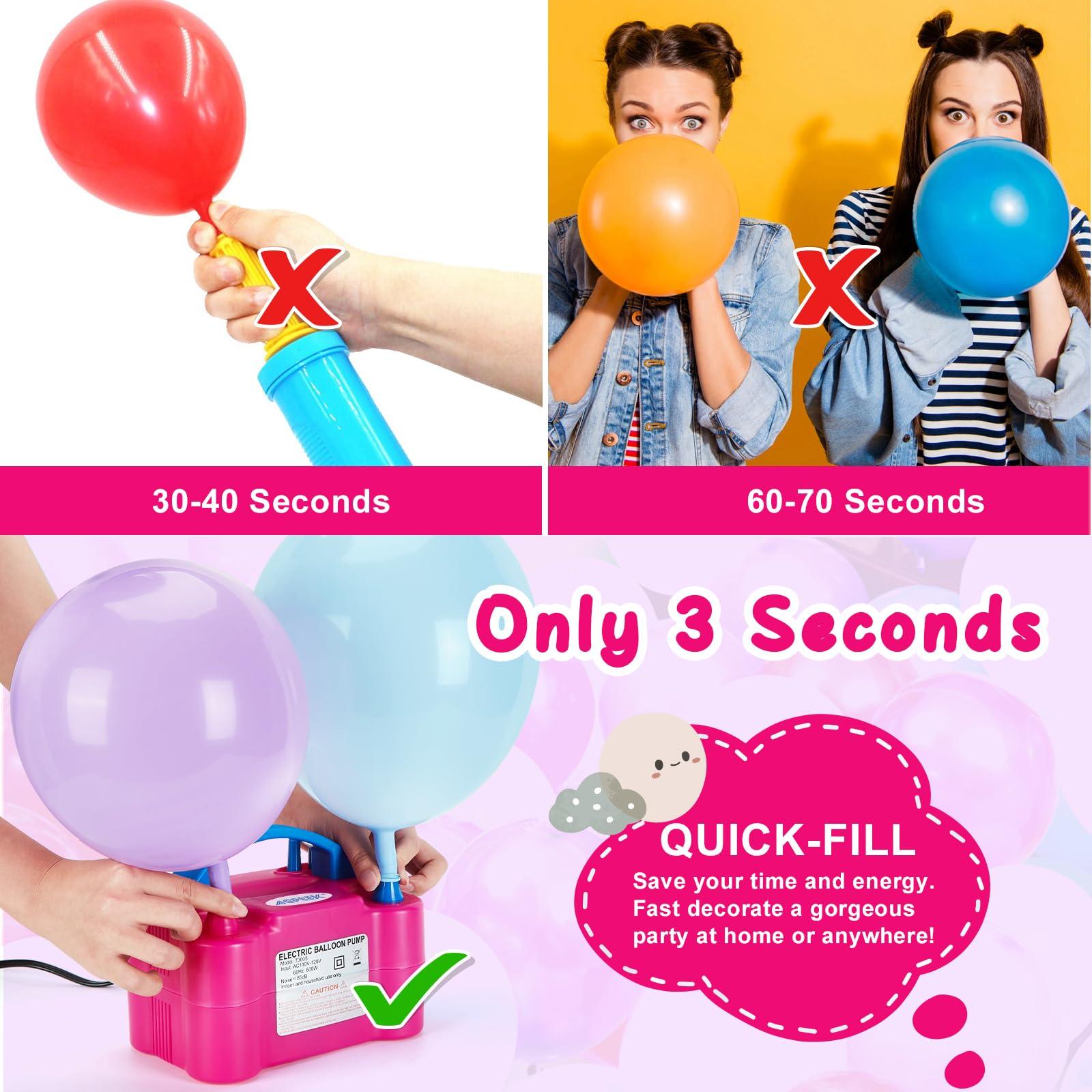 AGPTEK Electric Air Balloon Pump, 110V 600W Rose Red Portable Dual Nozzle Inflator/Blower for Party Decoration - Image 7