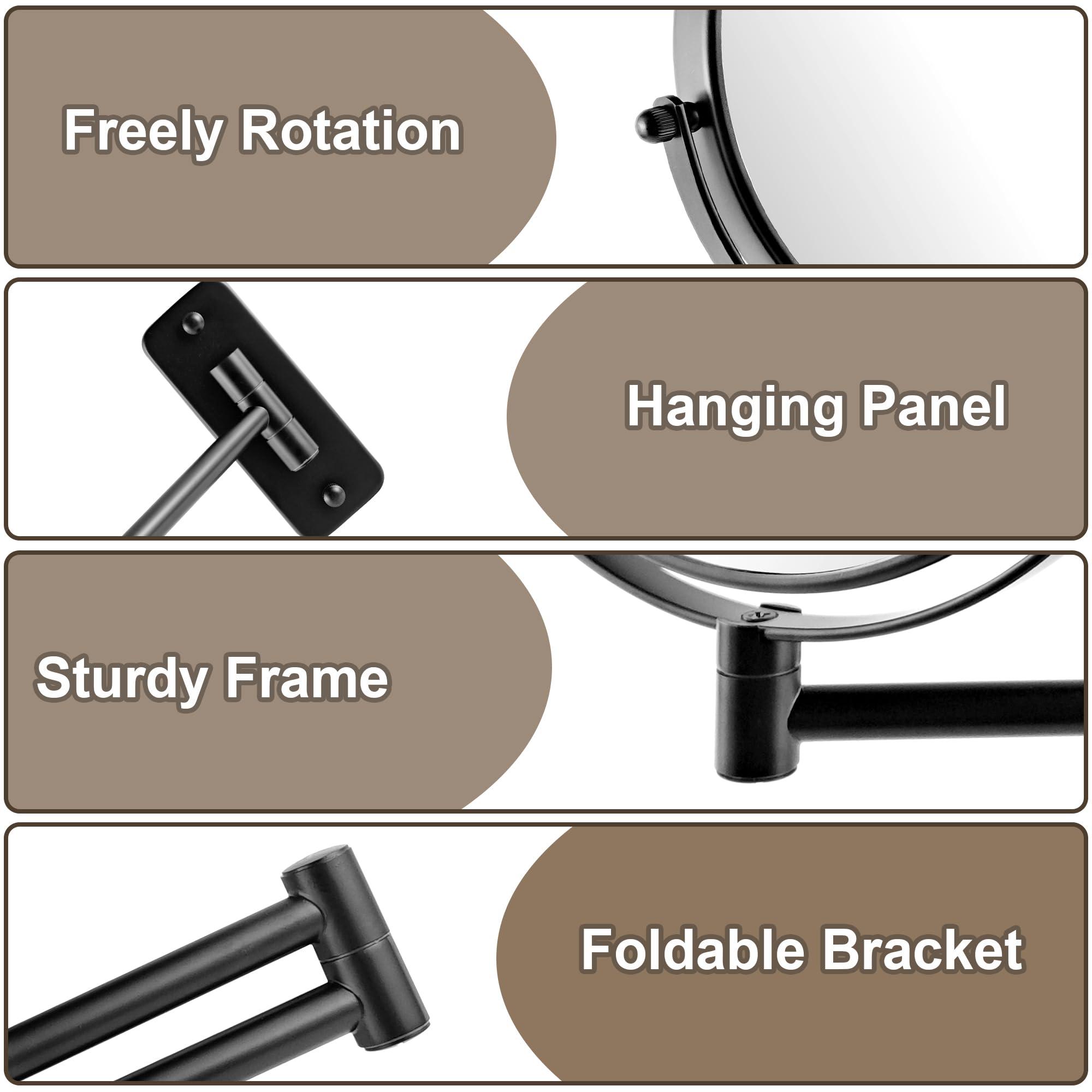 JANEEVA 8" Wall Mounted Makeup Mirror, 1X/10X Magnifying Mirror with 360° Extendable Arm, Double Sided Bathroom Vanity Mirror for Man & Woman (Matte Black) - Image 6