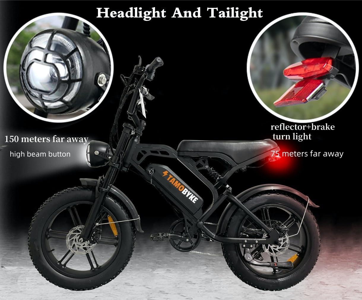Tamobyke Moped Style 1500W/2000W Electric Bike,30mph/33mph Ebike&34-180Miles PAS Range,48V15.6ah/18.2ah/ (874Wh) Larger Battery, 20'' Fat Tire Electric Bike for Adults,UL Safety Certified. - Image 7