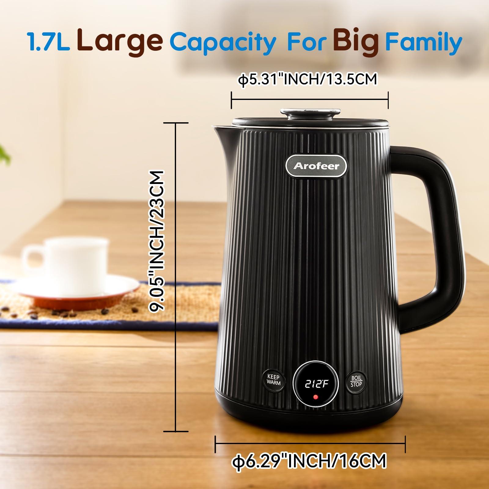 Arofeer 1.7L Large Electric Kettle Temperature Control, 1200W Big Hot Water Kettle Electric with 304 Stainless Steel, Keep Warm,Auto Shut Off,Electric Tea Kettle for Coffee,Tea-Black - Image 2