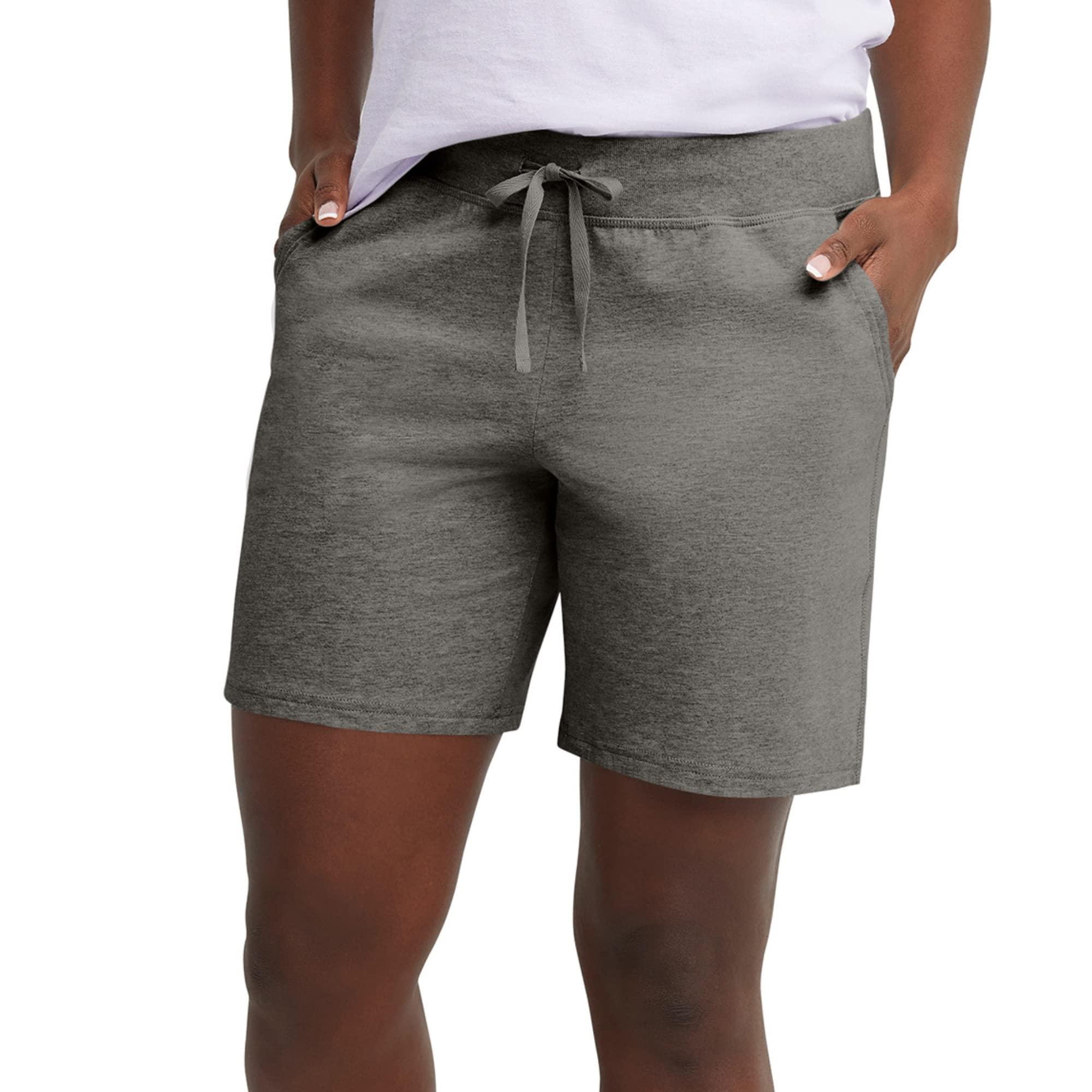 Hanes Women's Jersey Pocket Shorts, Drawstring Cotton Jersey Shorts, 7" Inseam