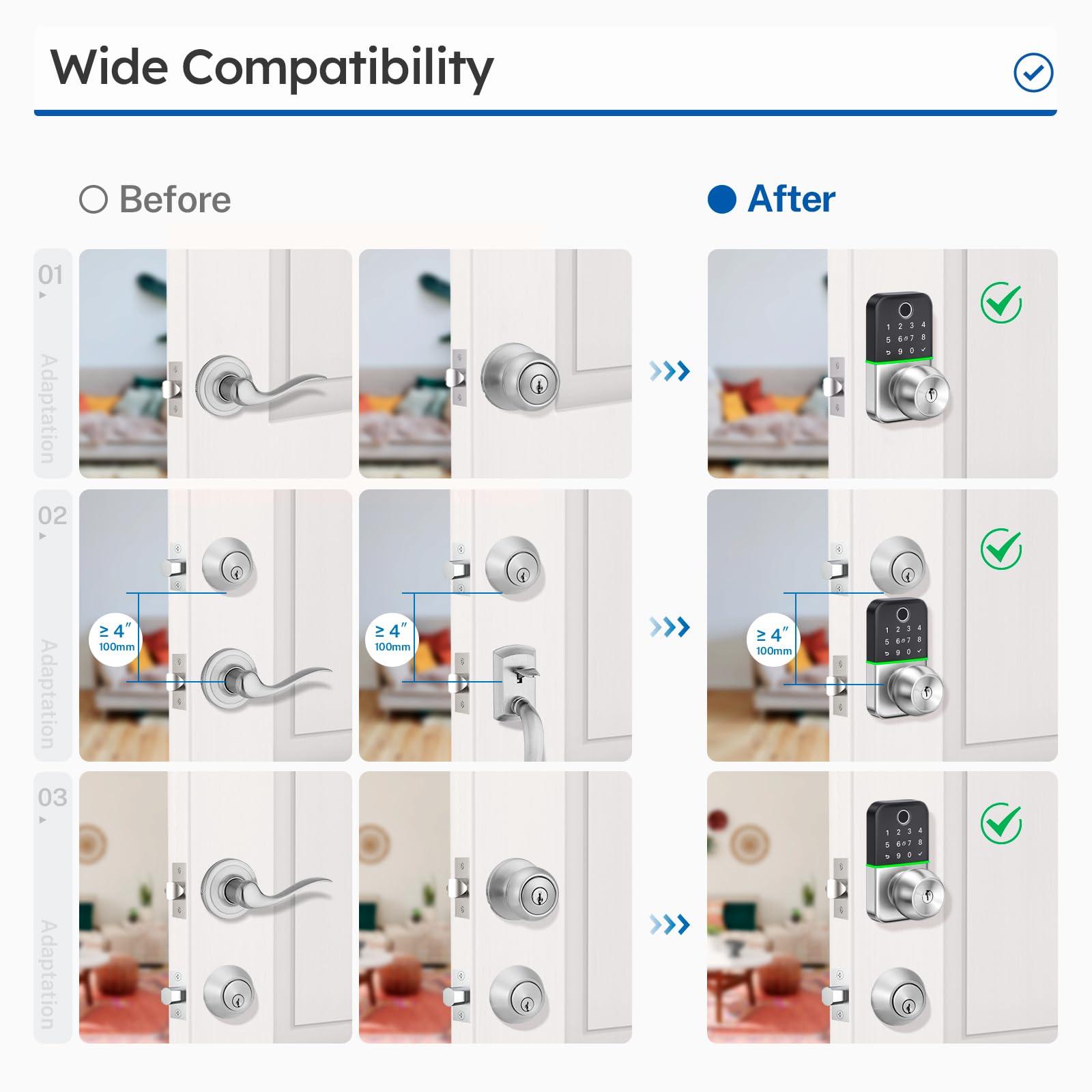 Keypad Smart Door Lock with Knob: Kucacci Keyless Entry Fingerprint Lock for Front Door - Keypad Digital Lock with Handle - Electronic Code Door Knob - Easy Installation - Generate Passcode Remotely - Image 7