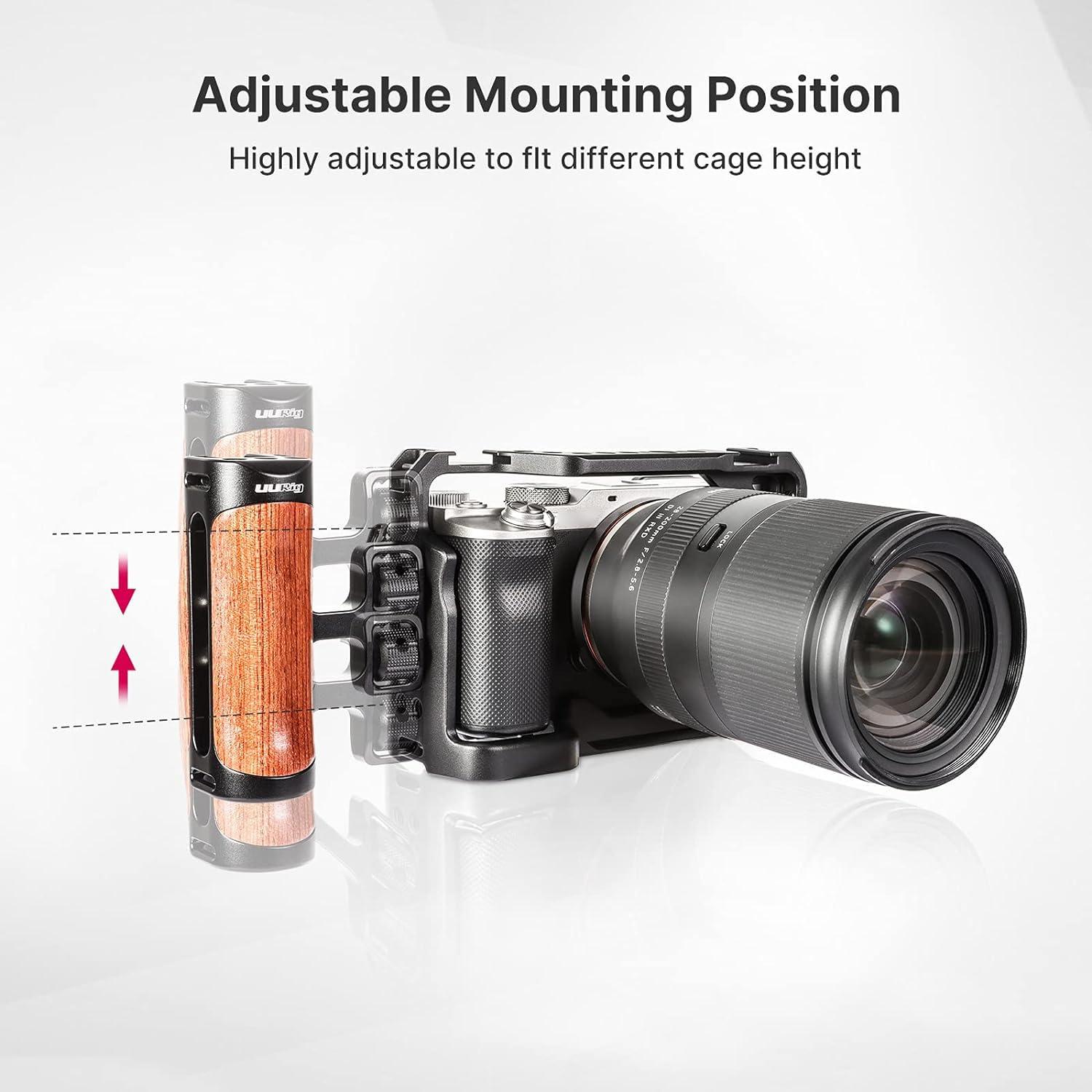 R075 Wooden Handle Grip Left Right Compatible for Sony A6400 A6600 A7III A7IV Nikon Canon Panasonic Camera Cage, for iPhone/Smartphone Video Rig Video-graphy Accessories Mobile Filming 1/4" Bracket - Image 3