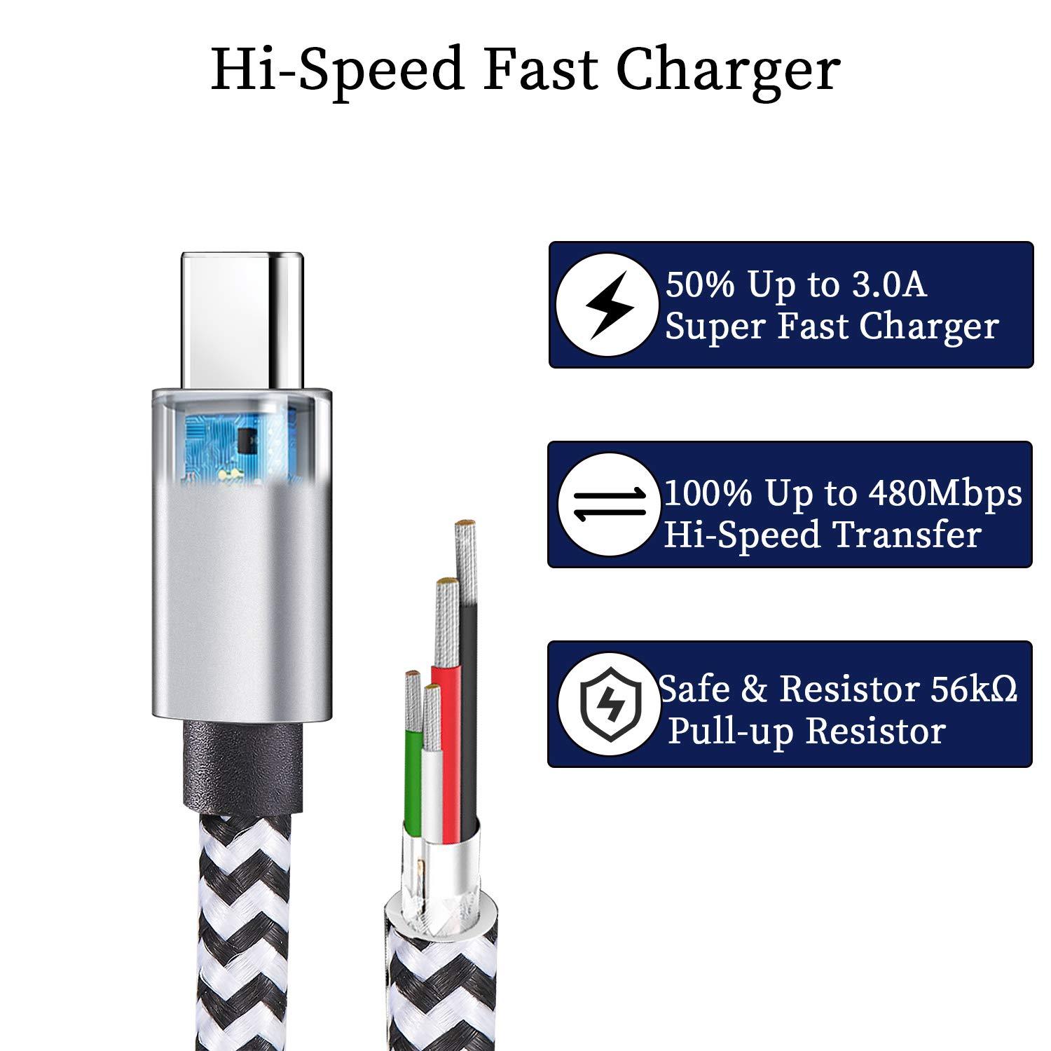 QQLIKE USB Type c Cable, 5 Pack (6FT) Nylon Braided USB C Cables 3A Fast Charging Charger for Samsung Galaxy S9/S8 Note8/9 20 10 S21 S20 S10 Plus C Cord - Image 4