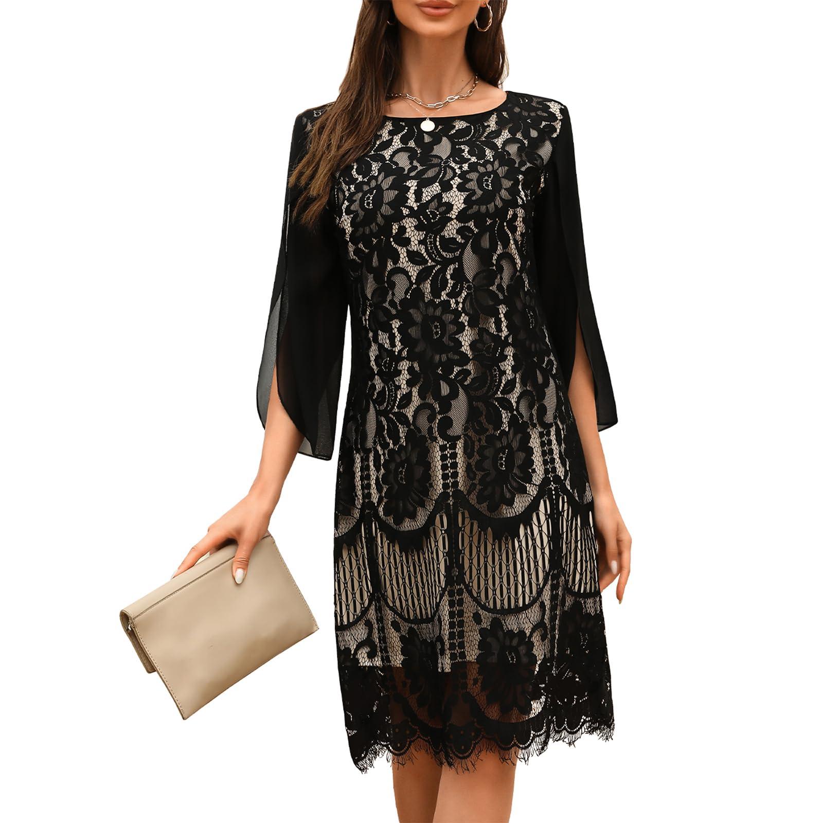 COOAN Wedding Guest Cocktail & Formal Dresses for Women - Lace Sequin Prom Evening Dress