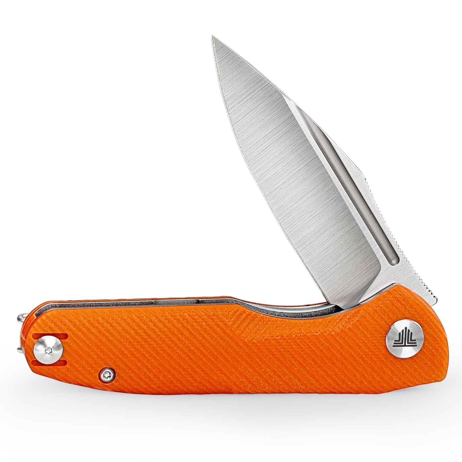 TRIVISA Knives，Folding EDC Knife for Men，Pocke Flipper Knife with Clip，3.26" 14C28N Steel Blade（Satin），G10 Scales for Outdoor Camping Tool - Antliae-03OG - Image 6
