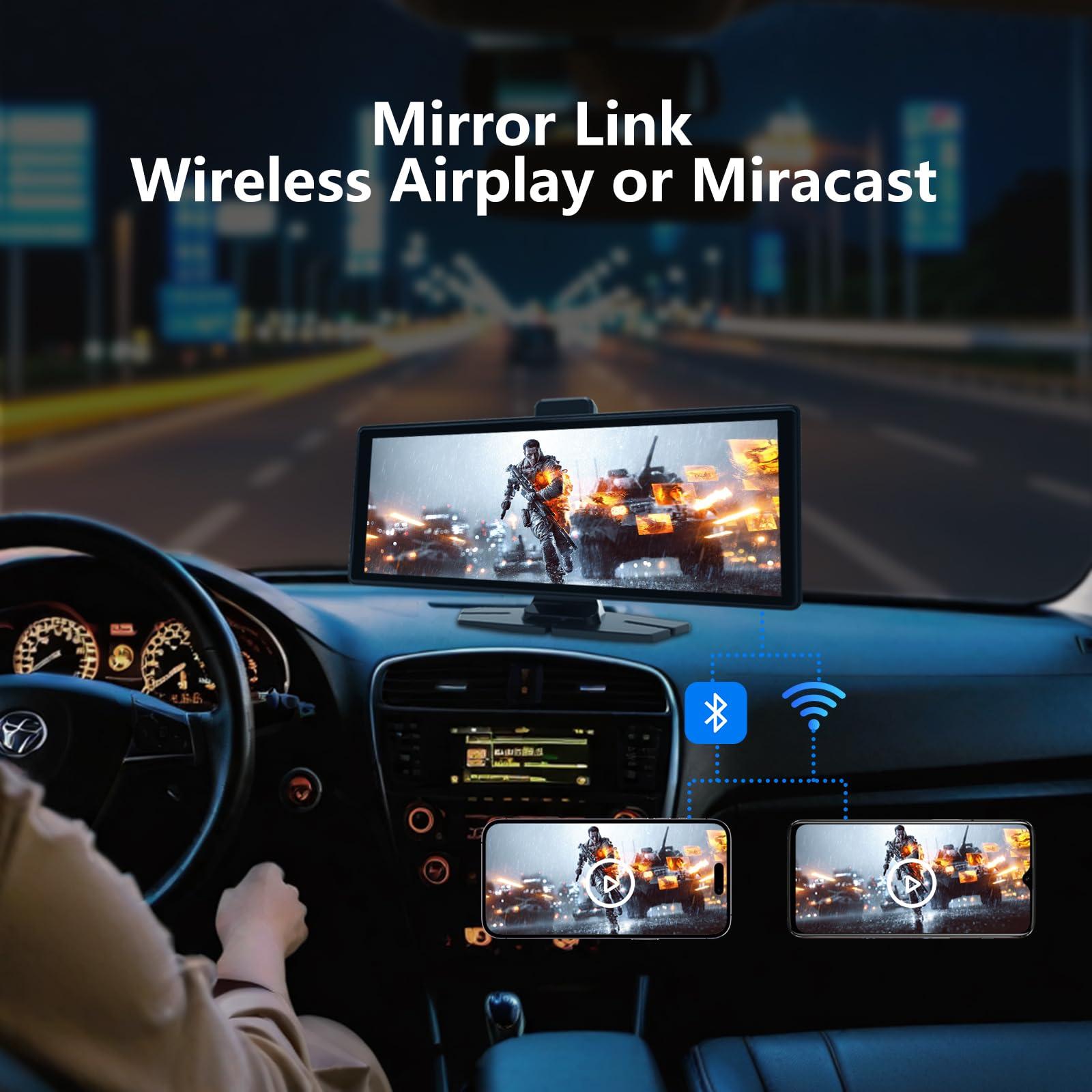 VNEIMQN 10.26" HD Carplay Screen for Car, Portable Wireless Apple Android Auto Car Play Stereo with Voice Control, 4K Dashcam, 1080P Backup Camera, Mirror Link, Bluetooth GPS - Image 4