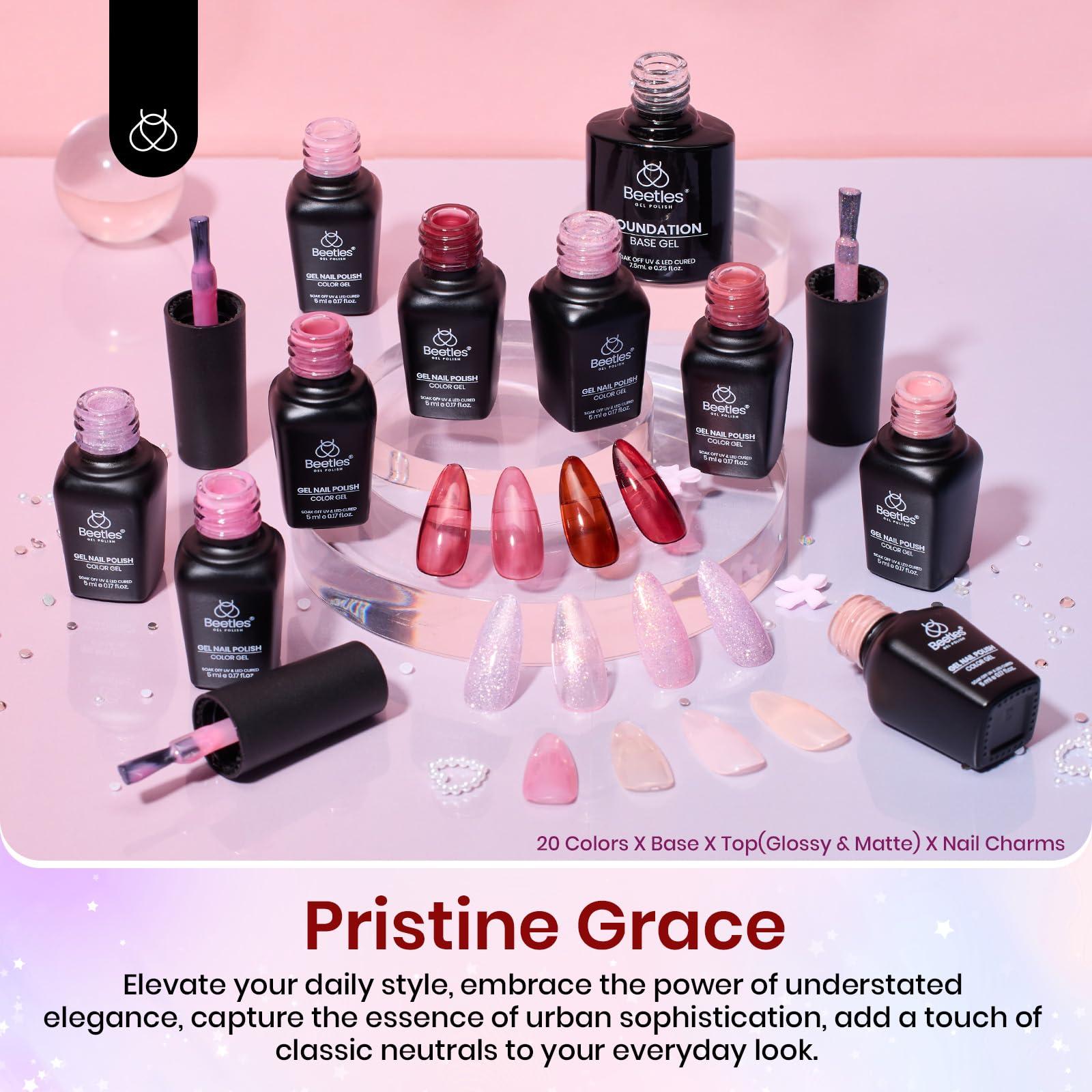 Beetles Jelly Gel Nail Polish Set, 25PCS 20 Colors Sheer Neutral Nude Pink Glitter Milky White Gel Nail Kit Soak Off UV with Base Glossy Matte Top Coat Pearls Rhinestones Nail Charms Gift for Women - Image 6