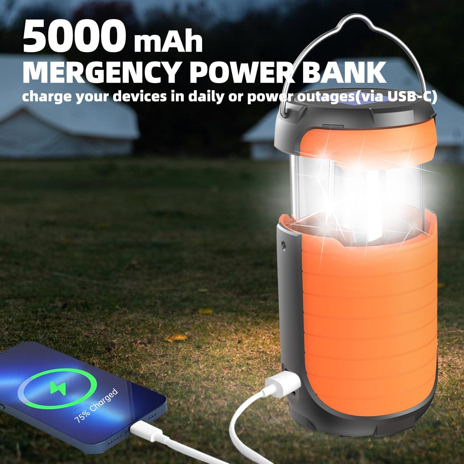 Juvihuxy LED Camping Light 5000ma Solar Powered/ Hand Crank/ USB-C Rechargeable Camping Lights, Rechargeable Flashlight Portable Survival Light Waterproof for Emergency Home Power outages Failure - Image 3