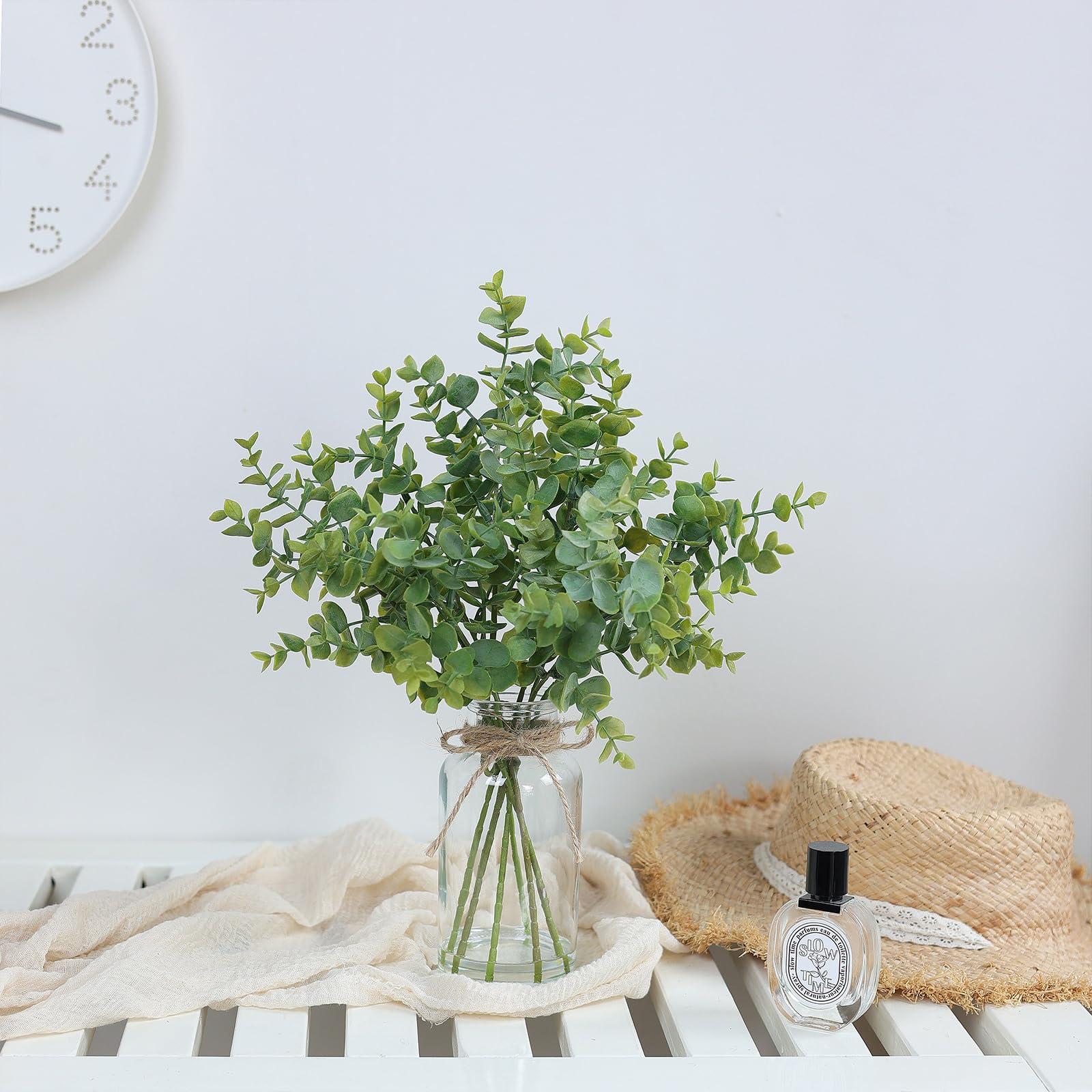 Zheart Fake Eucalyptus Stems in Glass Vase with Faux Water,14" Artificial Plants Eucalyptus Leaves for Shelf Desk Bathroom Farmhouse Room Coffee Table Home Decor (Sage Green) - Image 5