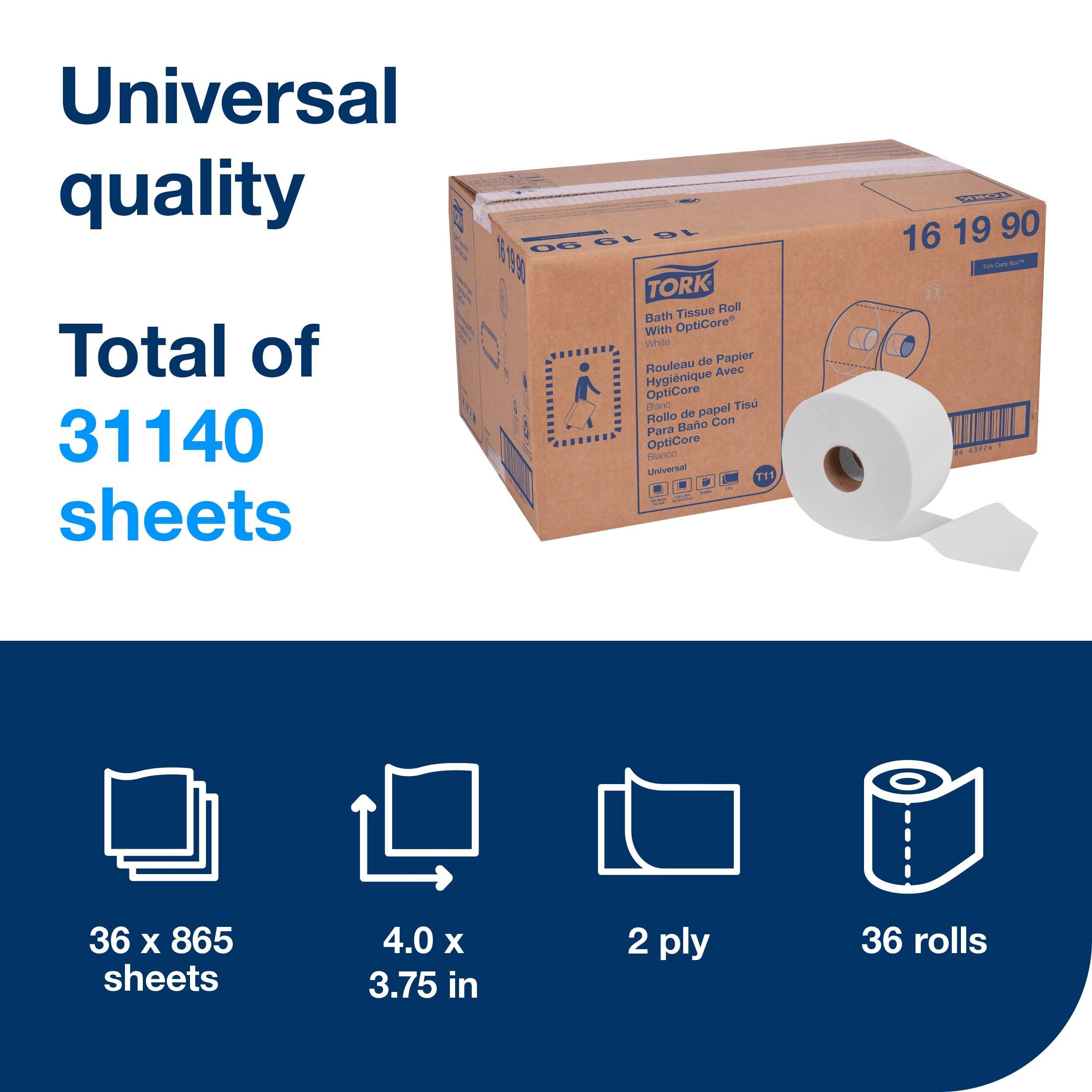 Tork OptiCore Mid-size Toilet Paper Roll White T11, Universal, 2-ply, 36 x 865 sheets, 161990 - Image 2