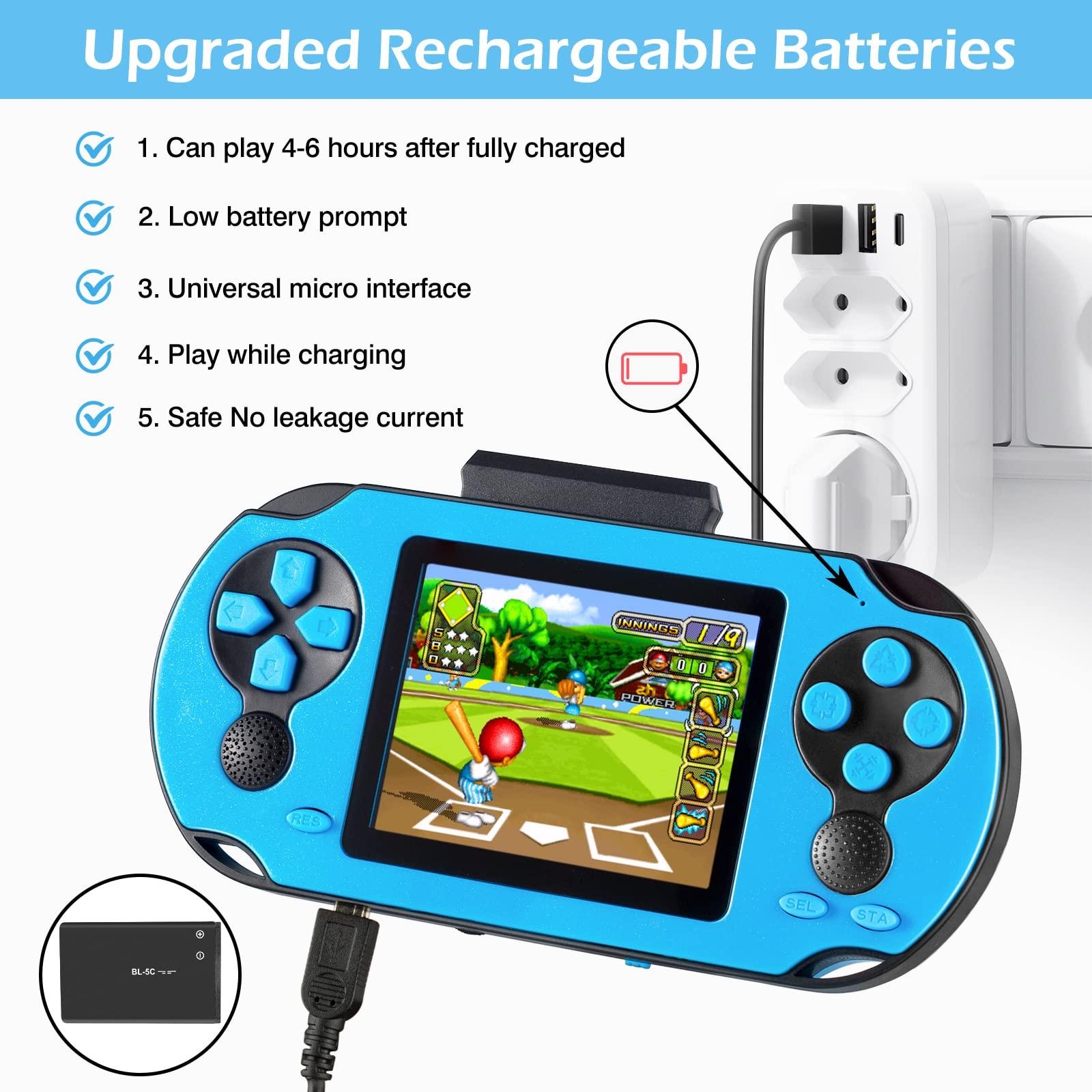 TaddToy 16 Bit Handheld Game for Kids Adults, 3.0'' Large Screen Preloaded 230 HD Classic Retro Video Games with USB Rechargeable Battery & 3 Game Cartridges for Birthday Gift for Kids 4-12 (Blue) - Image 5