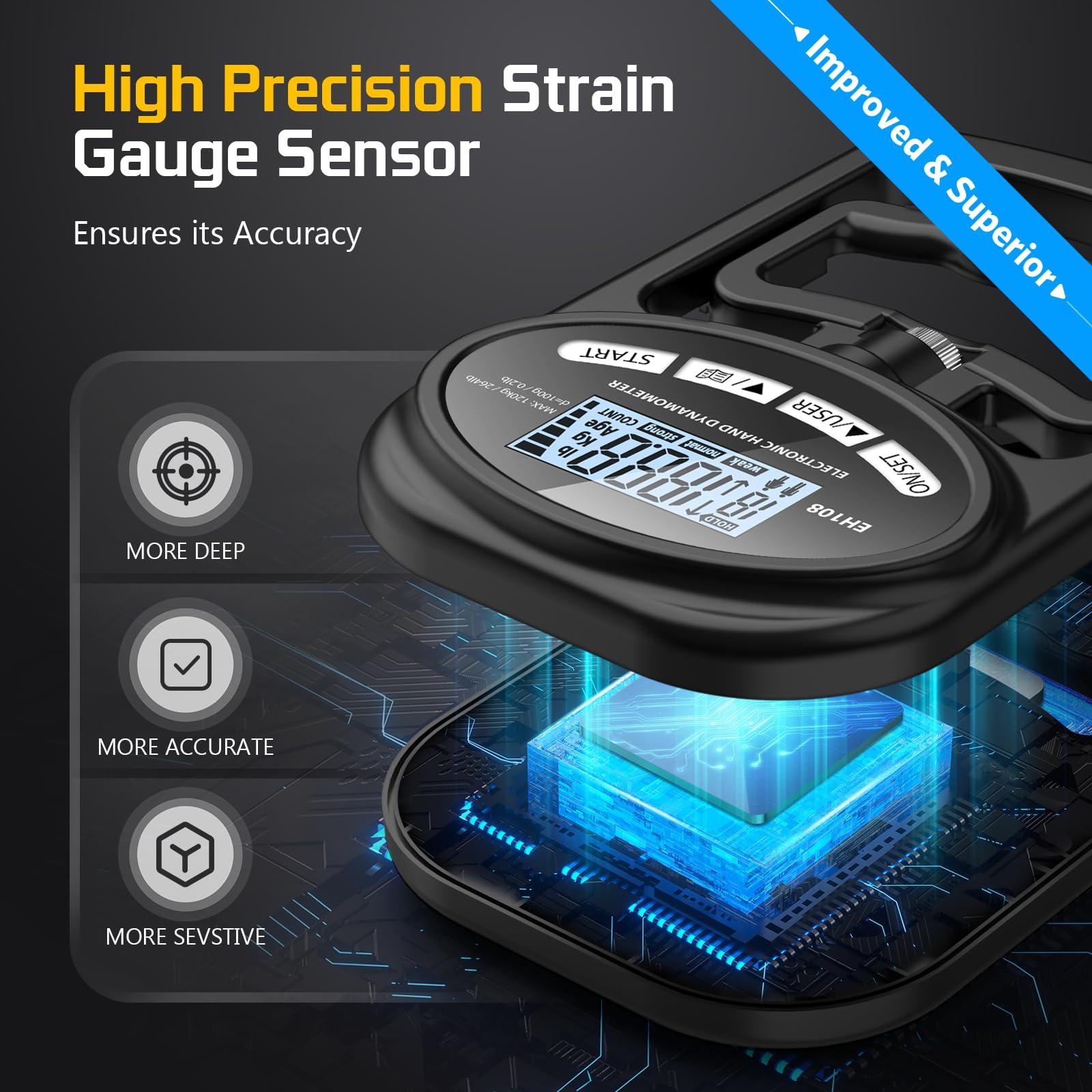 Hand Grip Strength Tester Trainer - Electronic Hand Dynamometer Forearm Grip Strengthener Exerciser Digital Training Gauge 265 Lbs 120 Kgs for Sport Home School Use - Image 4