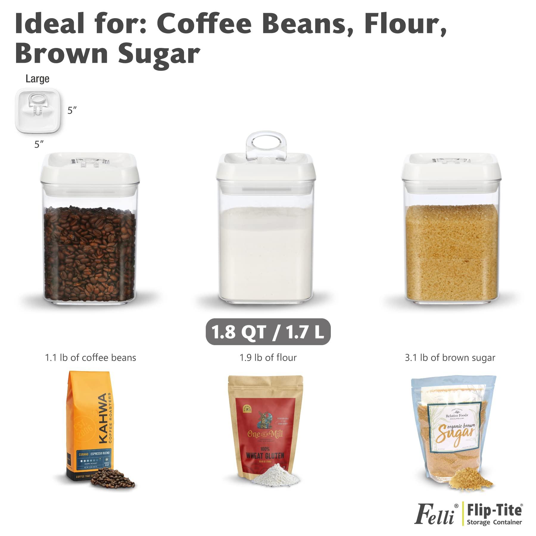 Felli Flip Tite Food Storage Containers With Lid 5" LARGE Airtight Ring Lock Flip Top, Square Acrylic Canister Jar for Rice Sugar Flour Protein Powder, Kitchen Pantry Organizer, Gift Set (1.8qt) - Image 7