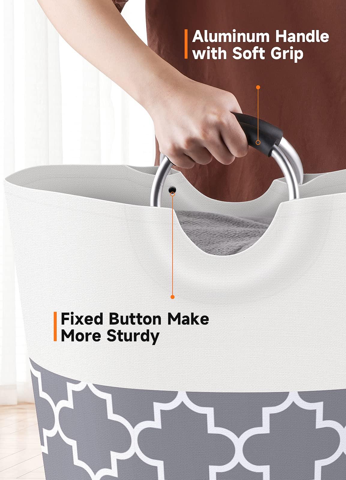 Fabspace Large Laundry Basket Laundry Hamper Bag Washing Bin Clothes Bag Collapsible Tall with Handles Waterproof Travel Bathroom College Essentials Storage for College Dorm, Family (Grey) 82L - Image 5