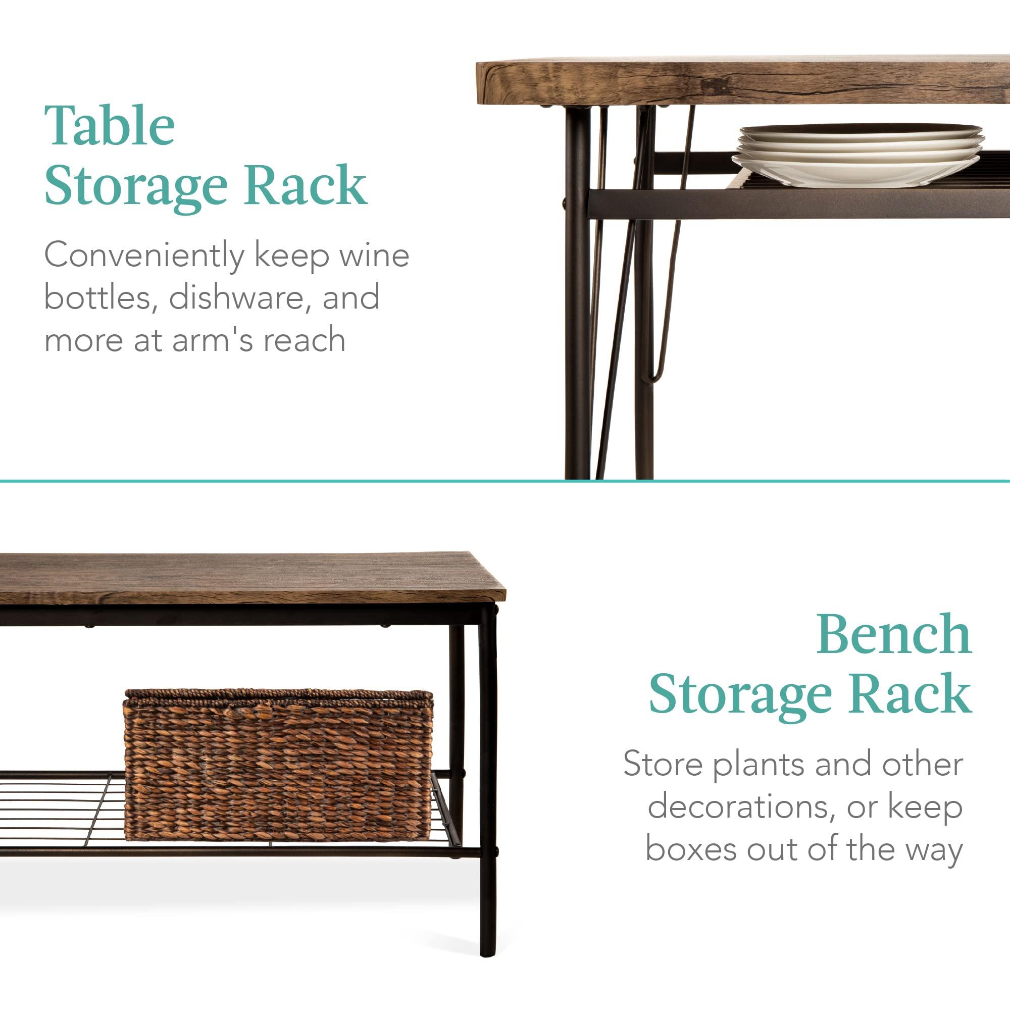 Best Choice Products 6-Piece 55in Modern Dining Set for Home, Kitchen, Dining Room w/Storage Racks, Rectangular Table, Bench, 4 Chairs, Steel Frame - Brown - Image 4