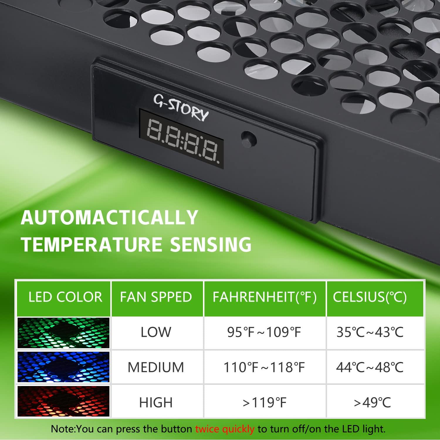 G-STORY Cooling Fan for Xbox Series X with Automatic Fan Speed Adjustable by Temperature, LED Display, High Performance Cooling, Low Noise, 3 Speed 1500/1750/2000RPM (140MM) with RGB LED - Image 5
