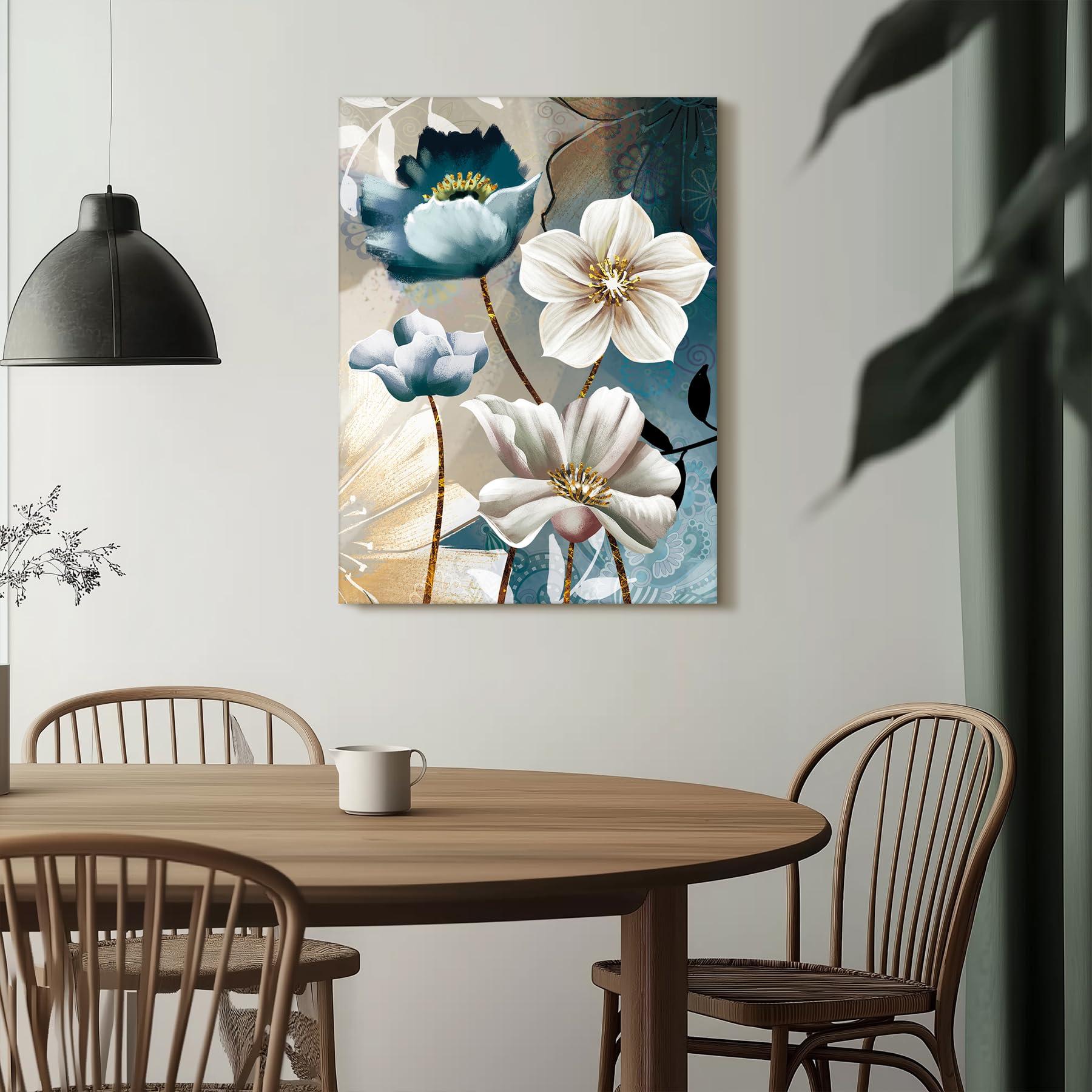 SERIMINO 3 Piece Lotus Flower Canvas Wall Art for Living Room, Blue Floral Picture Wall Decor for Dining Room Bedroom, Art Print Painting for Home Decorations 12"X16" - Image 4